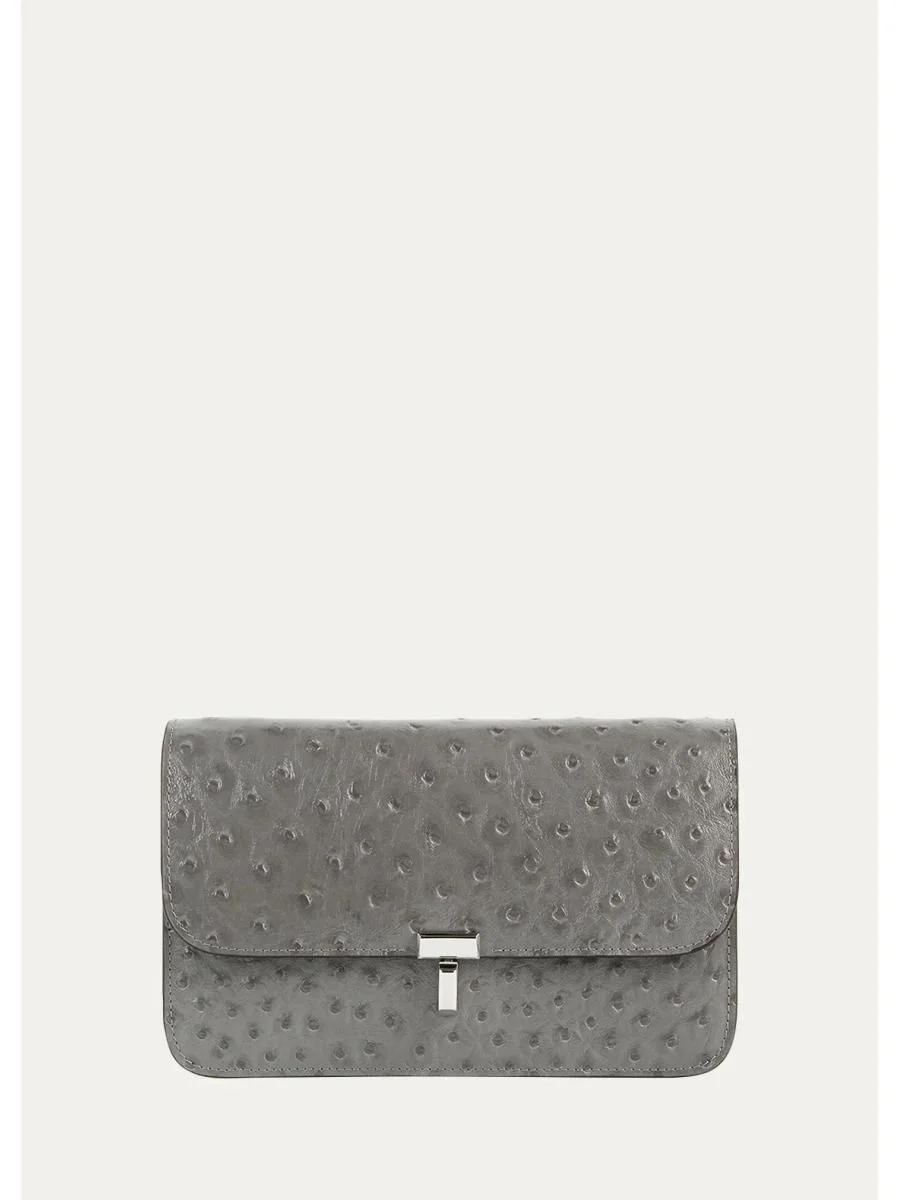 T-Lock Ostrich-Embossed Leather Crossbody Bag - 1