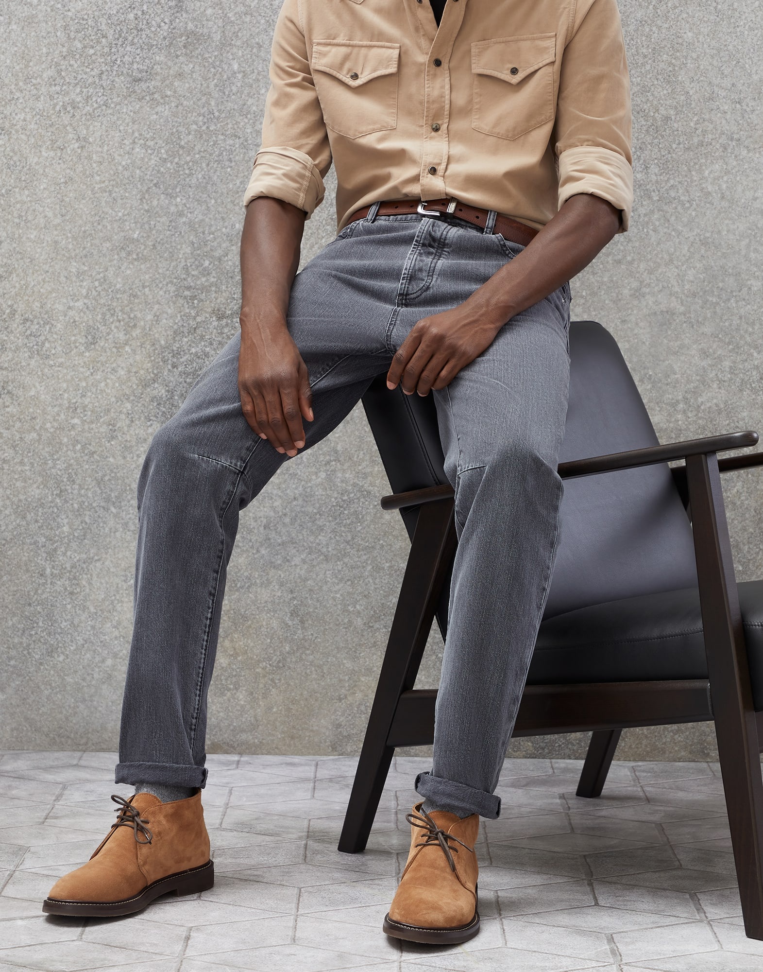 Dark grey denim leisure fit five-pocket trousers - 5