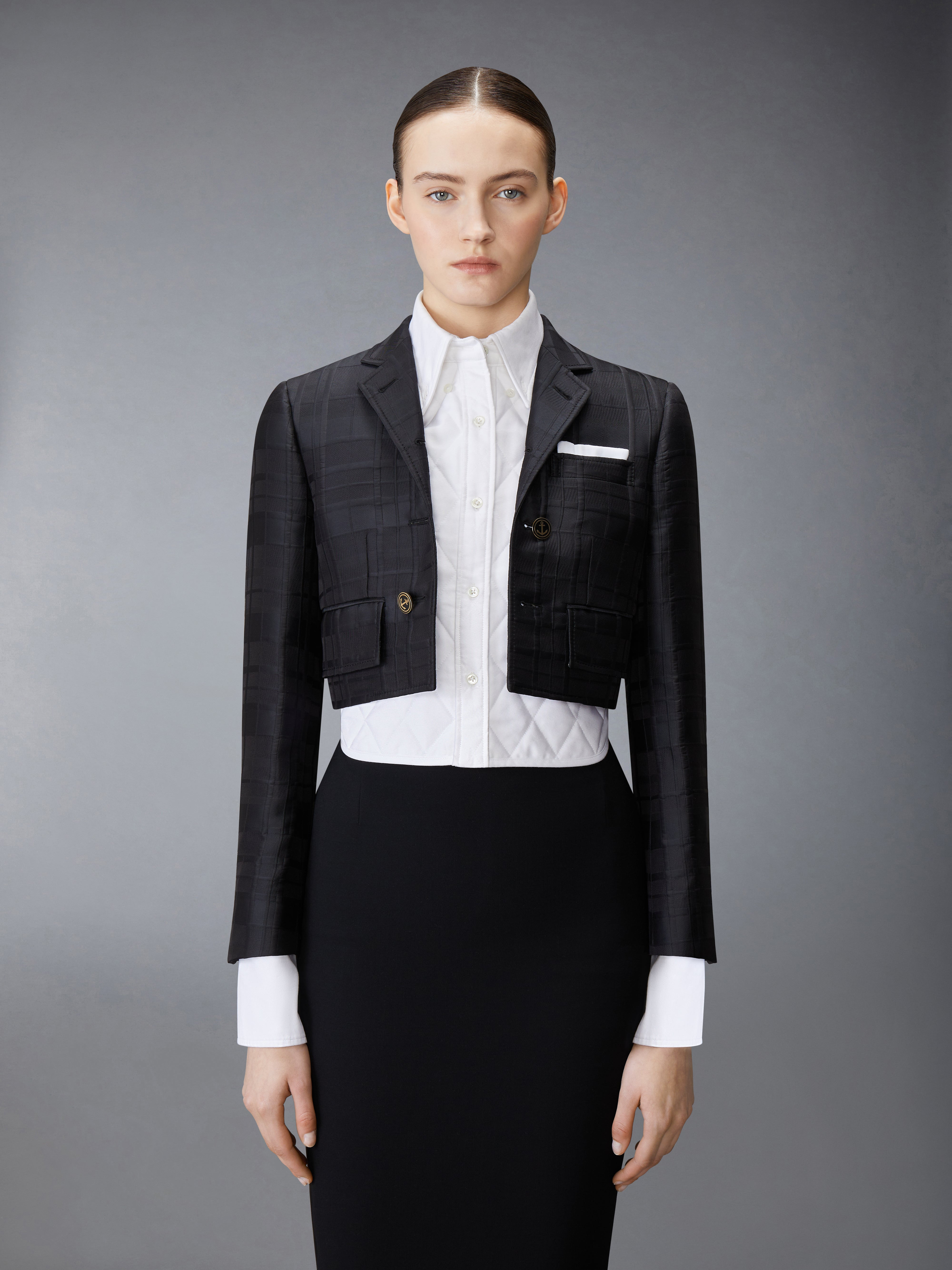 Hunting Tartan 3D Windowpane Jacquard Cropped High Break Sport Coat With Quilted Oxford Shirt - 2