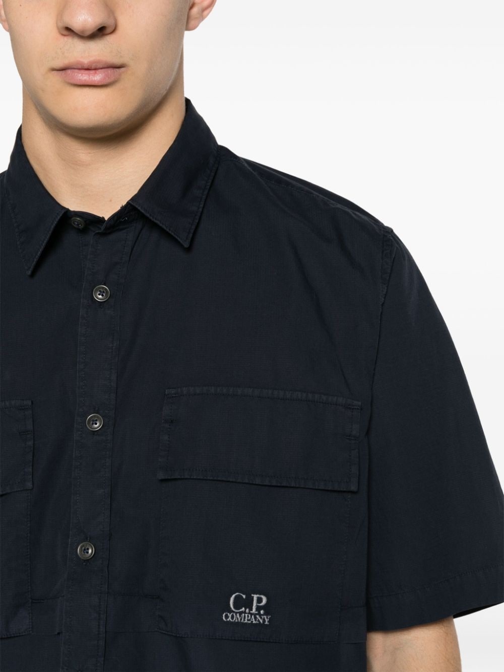 logo-embroidered cotton shirt - 5