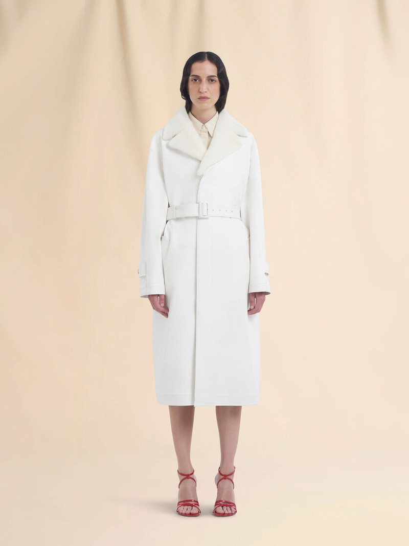 Marni WHITE NAPPA DUSTER COAT WITH SHEARLING COLLAR outlook