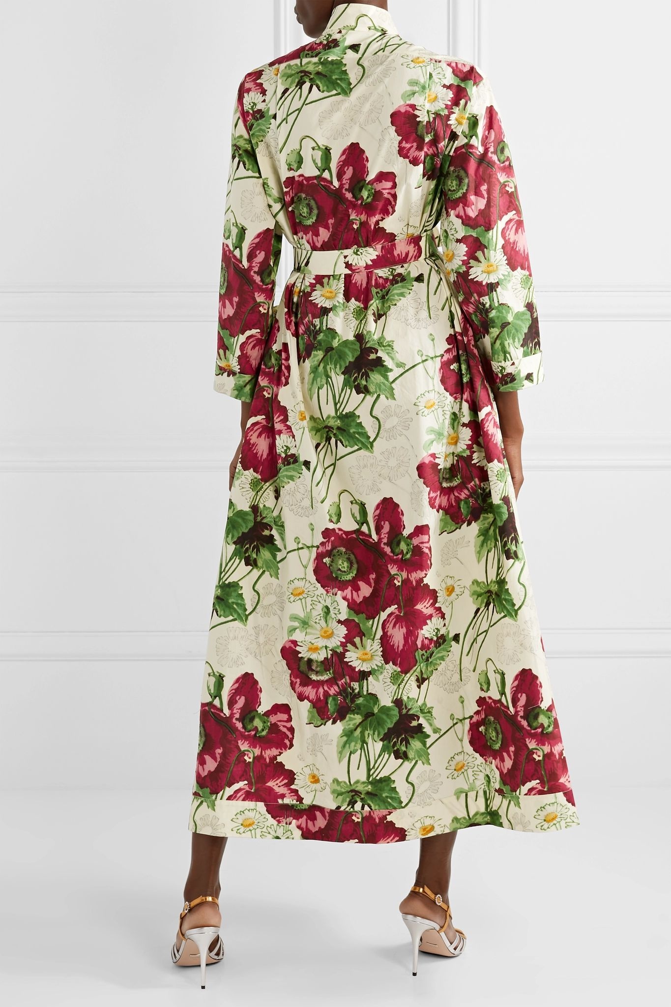 Belted floral-print cotton-poplin midi dress - 4