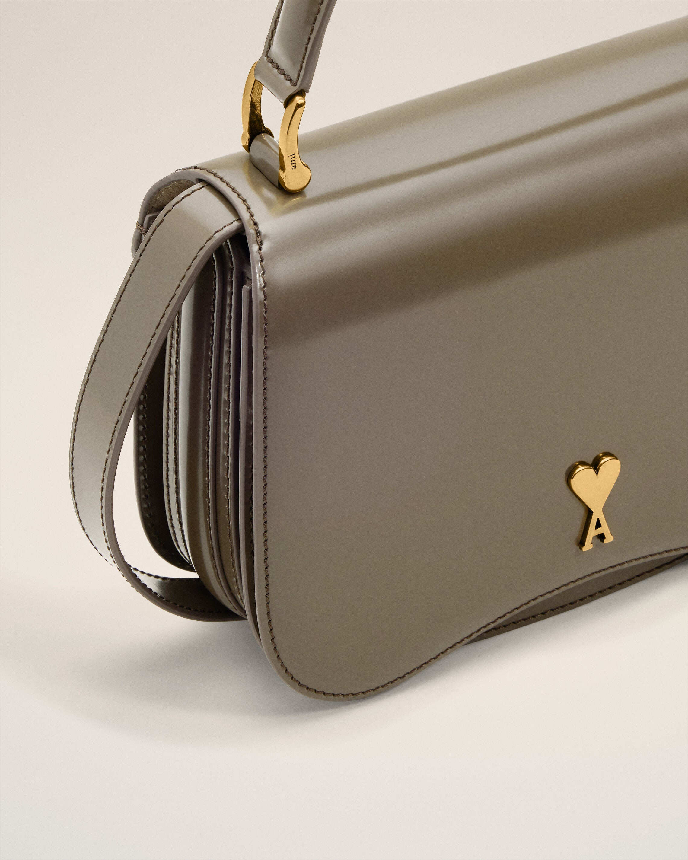GREY GLAZED LEATHER TOP HANDLE PARIS PARIS BAG - 5