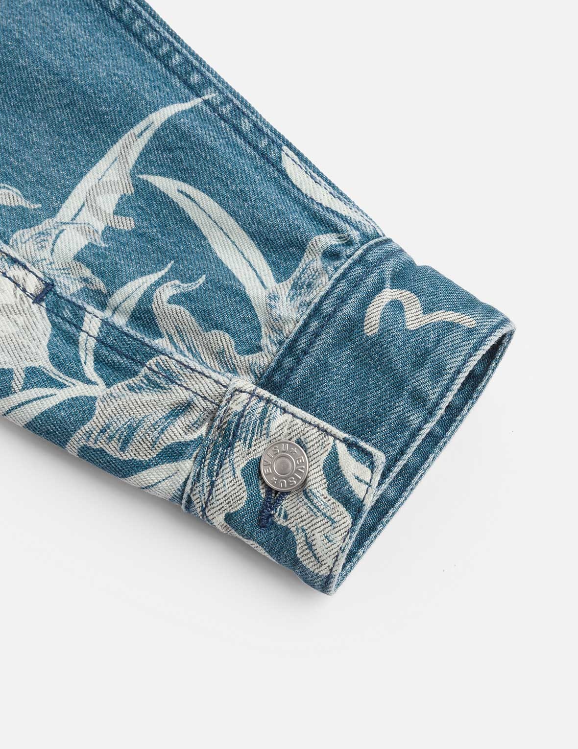 Floral and Seagull Embroidery Relax Fit Denim Jacket - 7
