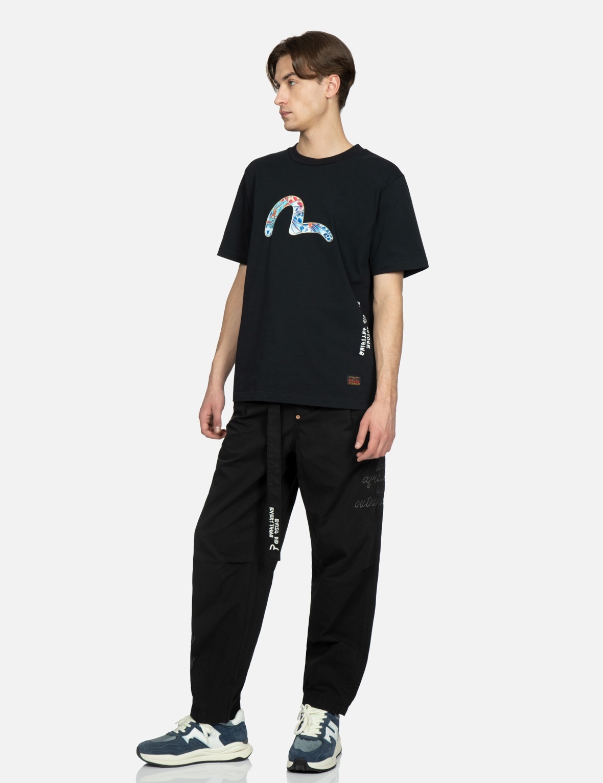 KAMON AND SLOGAN EMBROIDERY LOOSE FIT PANTS - 4