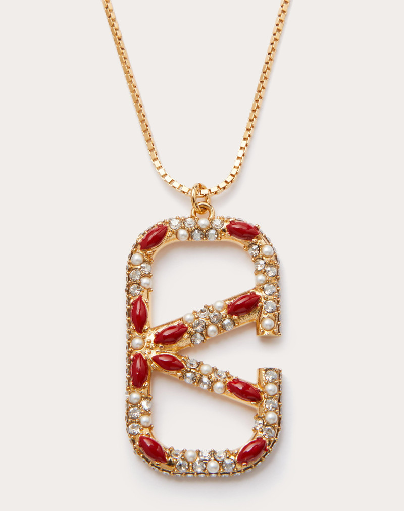 Valentino VLOGO SIGNATURE METAL, PEARL, ENAMEL AND SWAROVSKI® CRYSTAL NECKLACE outlook