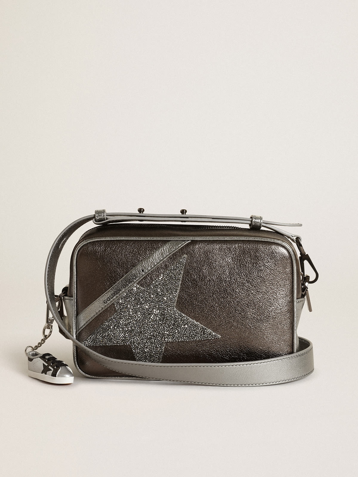Star Bag in silver and anthracite-gray laminated leather with Swarovski crystal star - 1