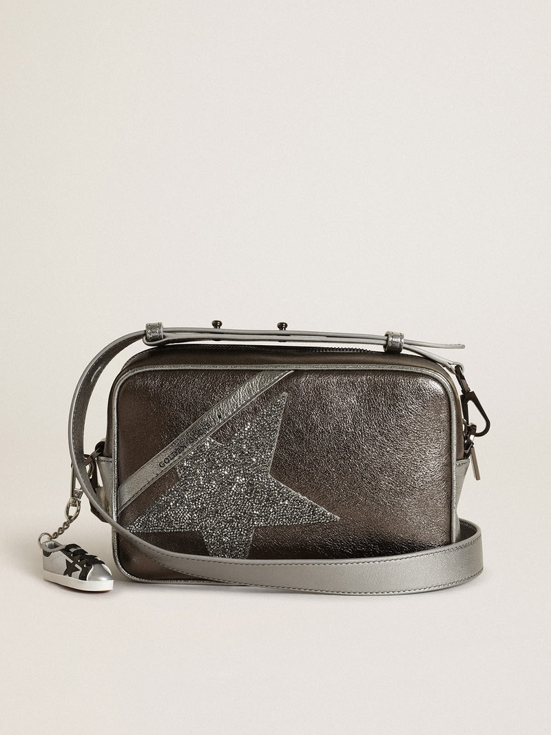 Star Bag in silver and anthracite-gray laminated leather with Swarovski crystal star 1