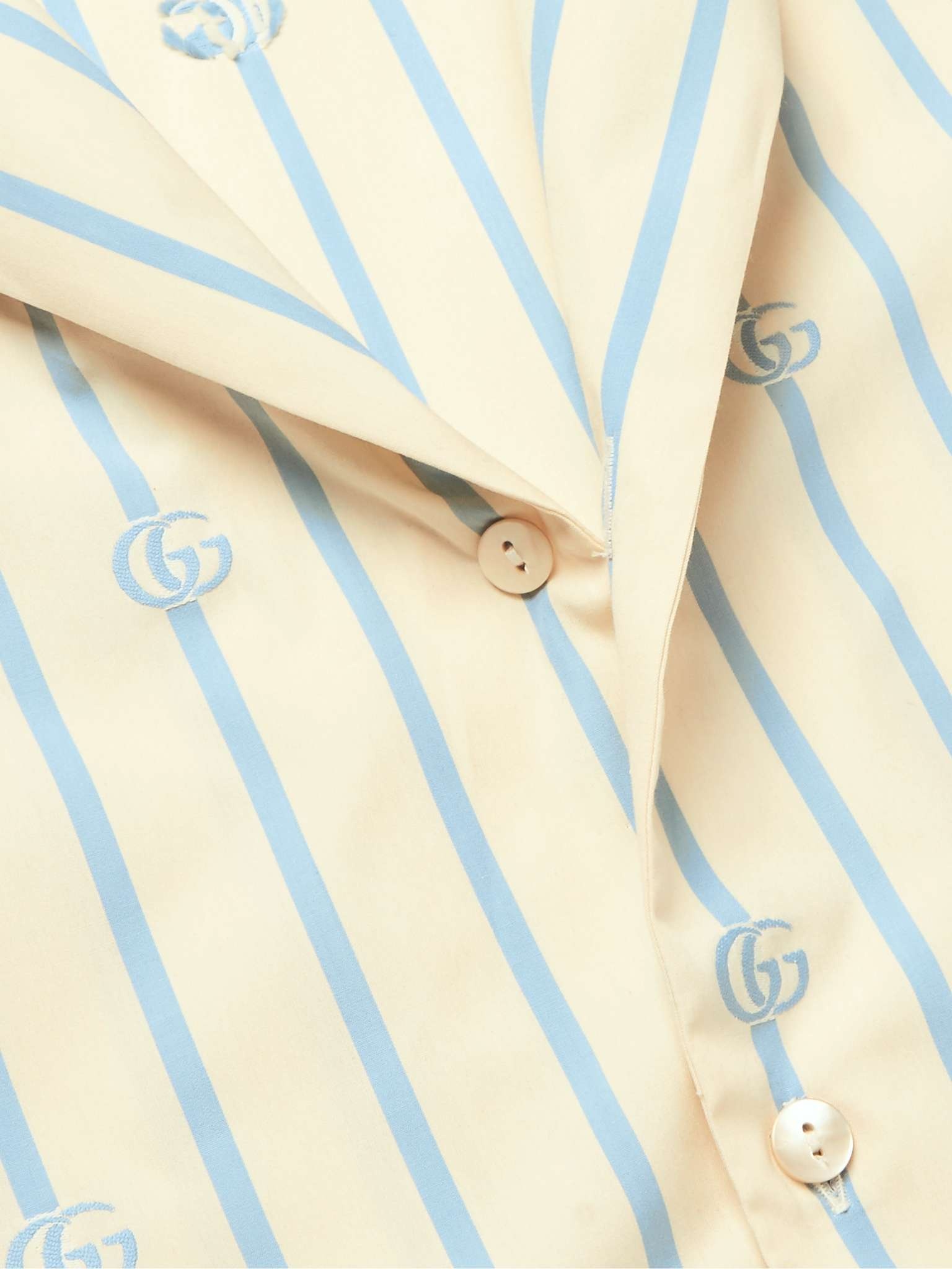 Camp-Collar Logo-Jacquard Striped Cotton-Poplin Shirt - 5