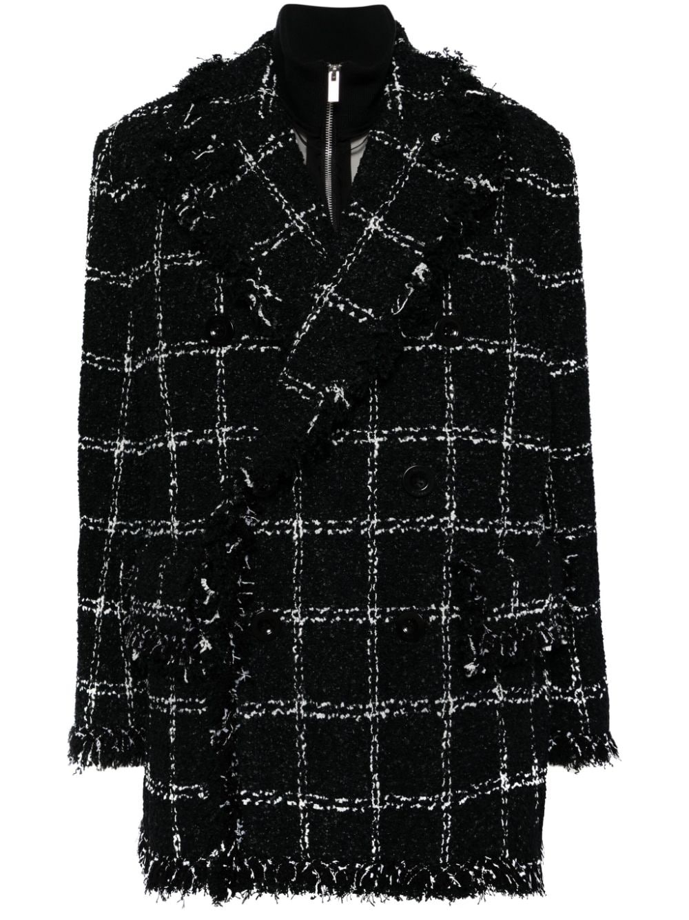 fringed-edge tweed jacket - 1