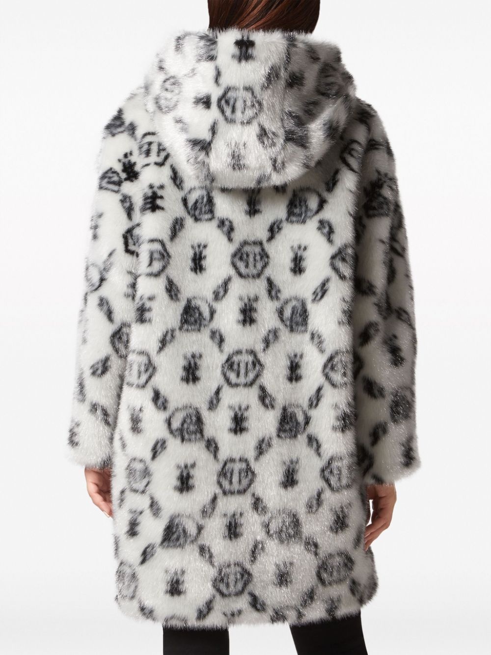 logo-print faux-fur coat - 4