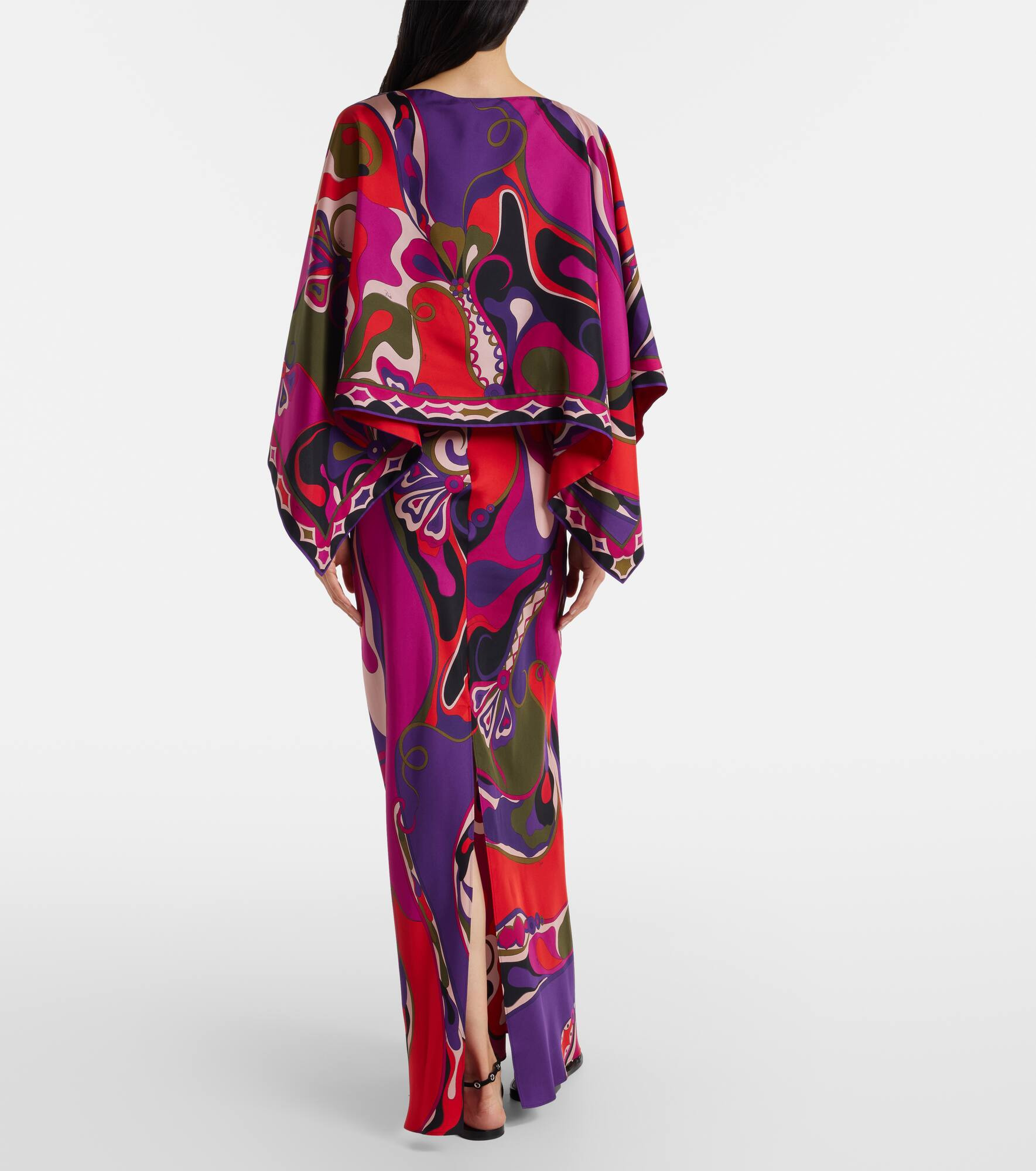 Orchidee silk slip dress and cape set - 3