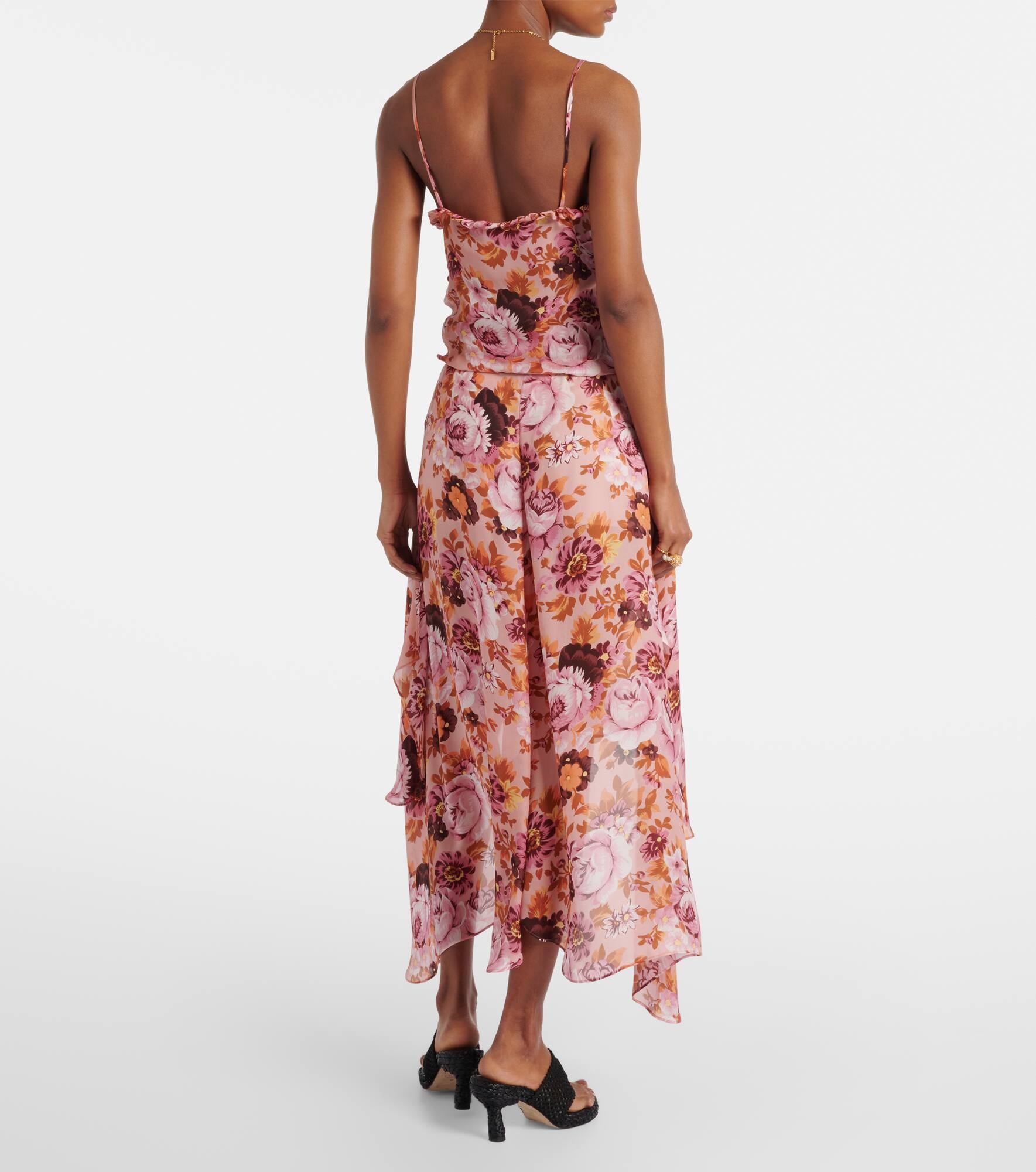 Draped floral silk midi skirt - 3
