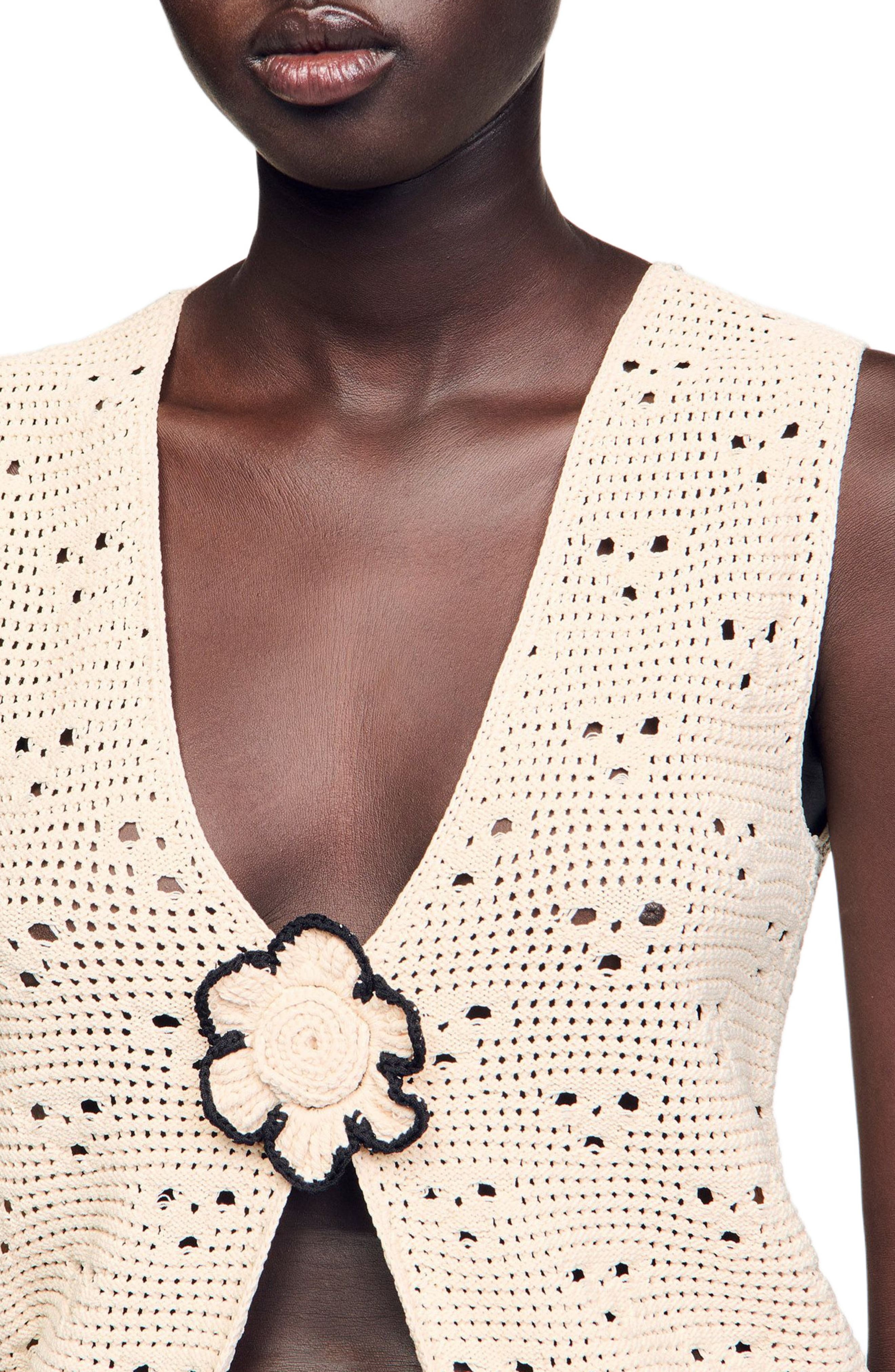 SANDRO Crochet cardigan in Ecru at Nordstrom - 4