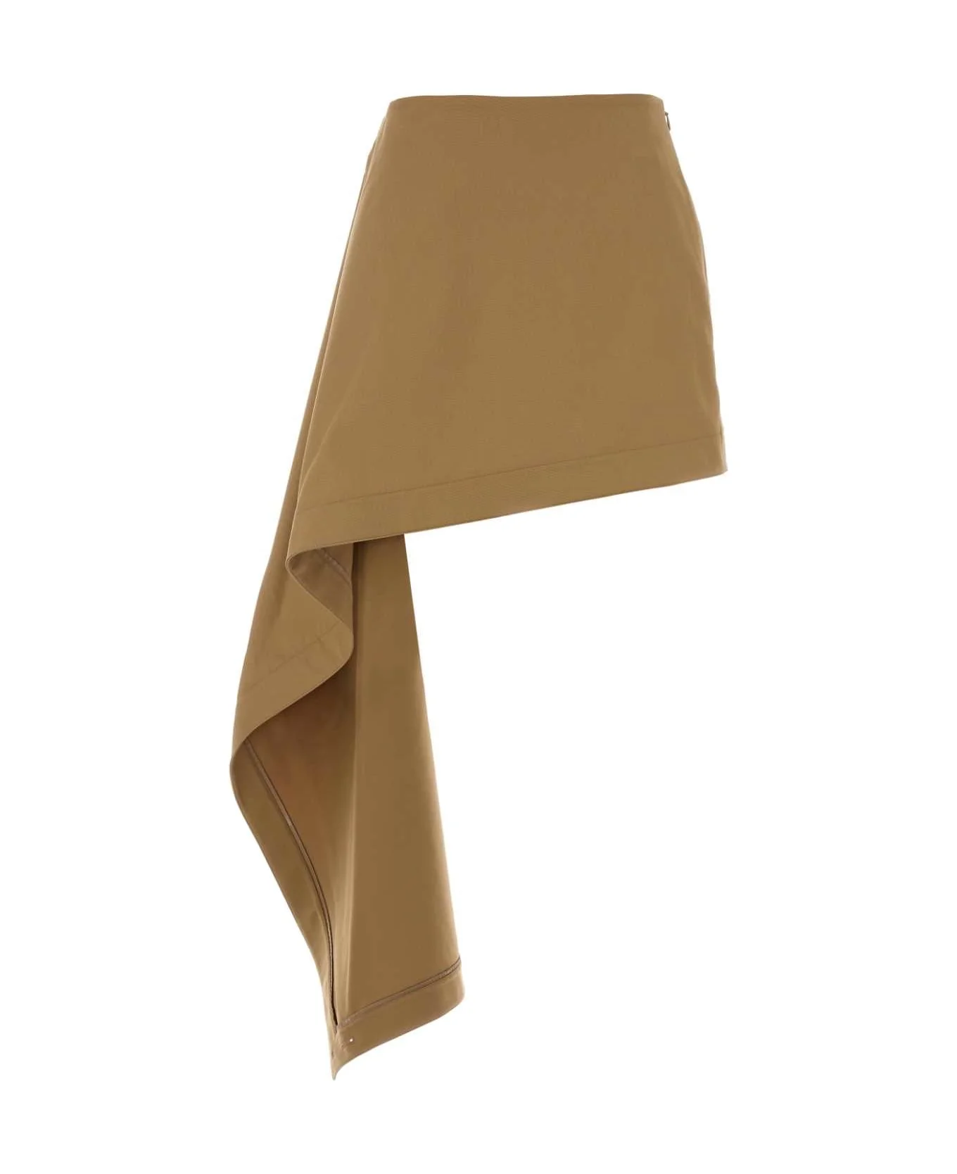 Beige Cotton Blend Mini Skirt - 1