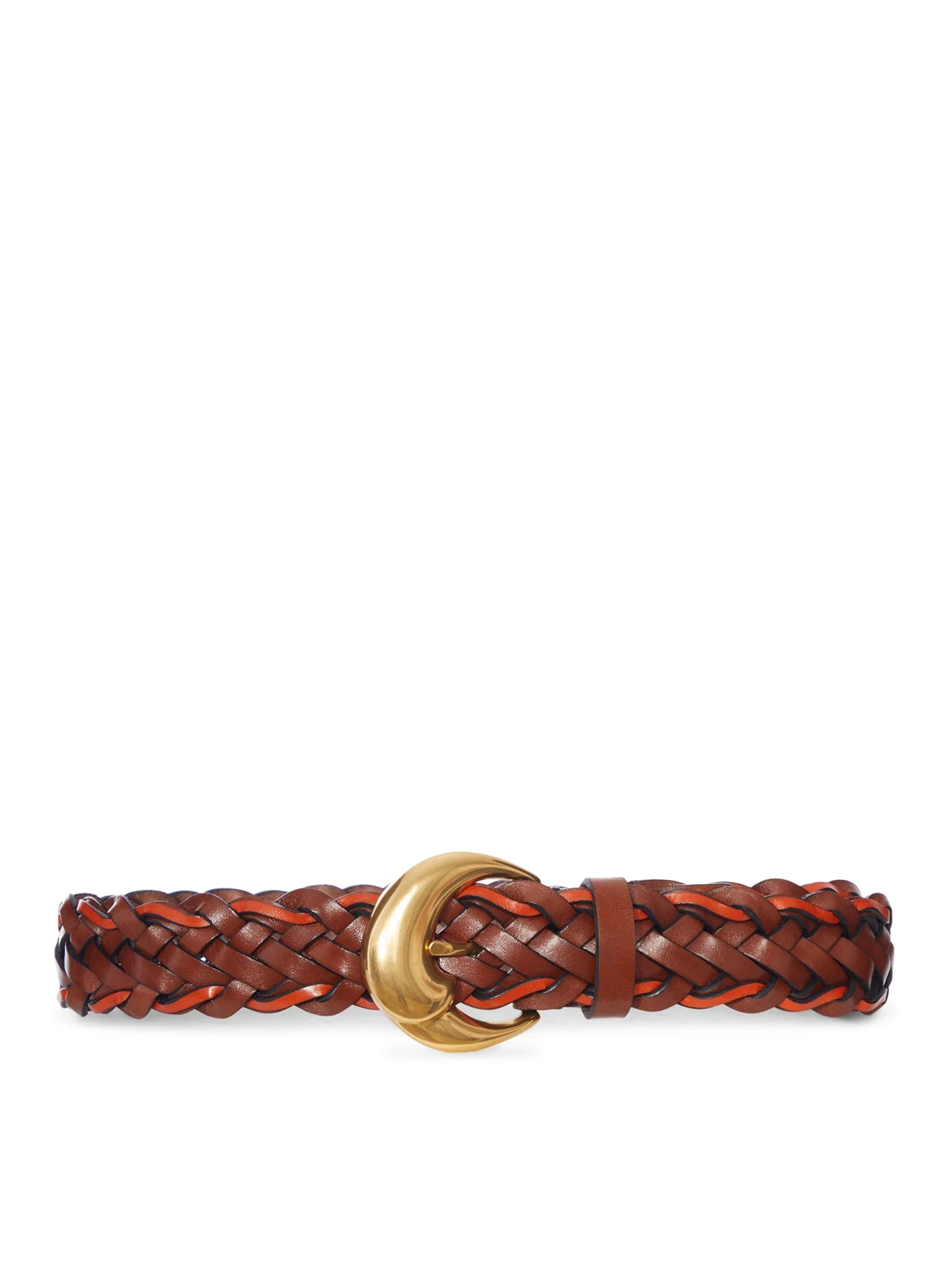 WOVEN LEATHER BELT WITH GOLD BUCKLE - 1