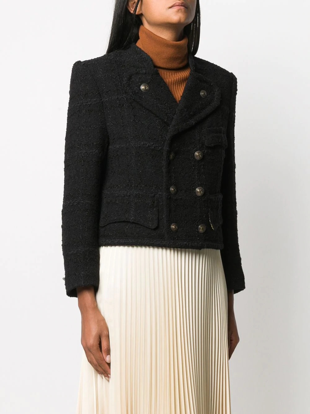 double breasted cropped tweed jacket - 3