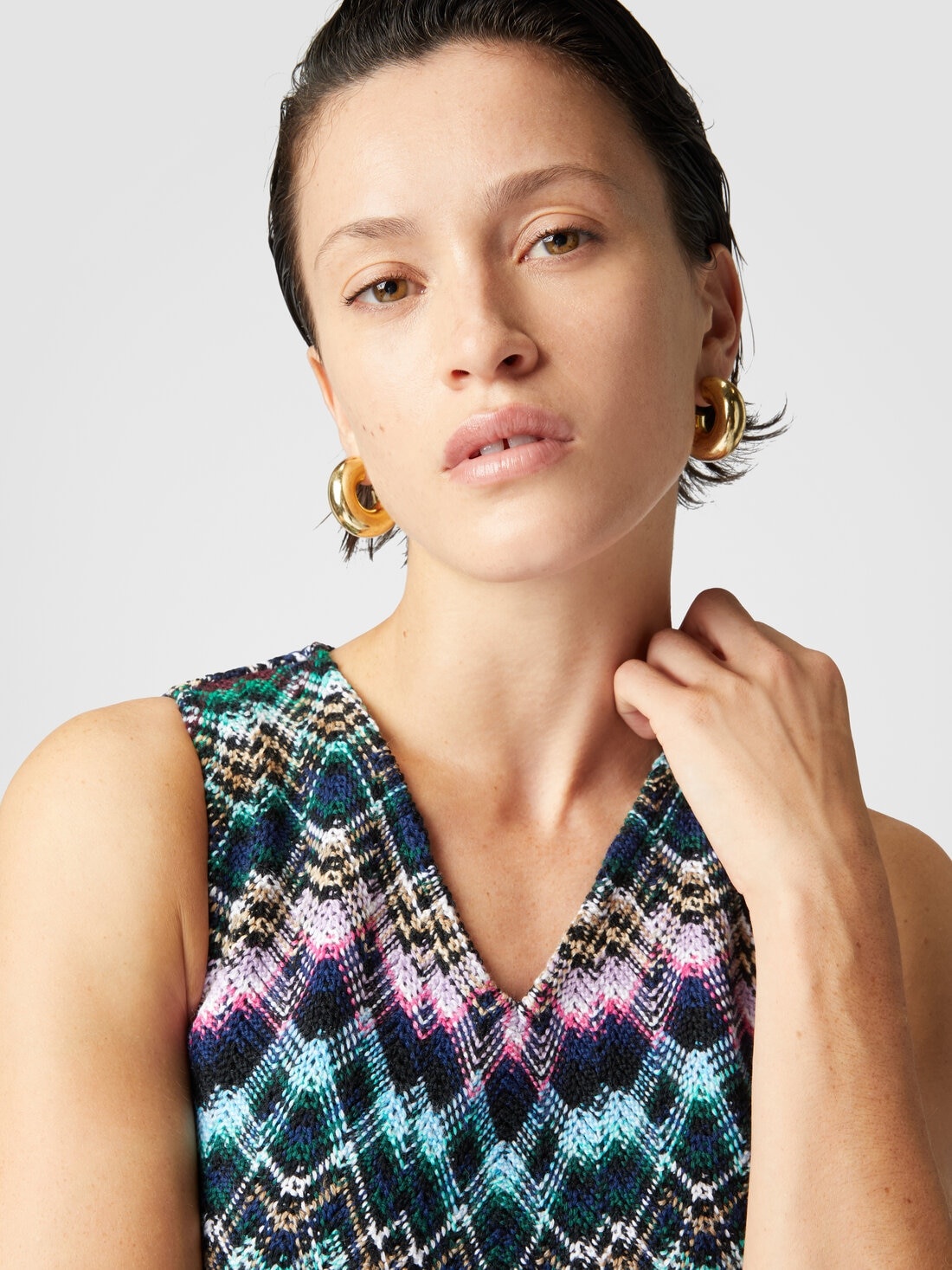 Sleeveless mini-dress in wool and cotton - 5