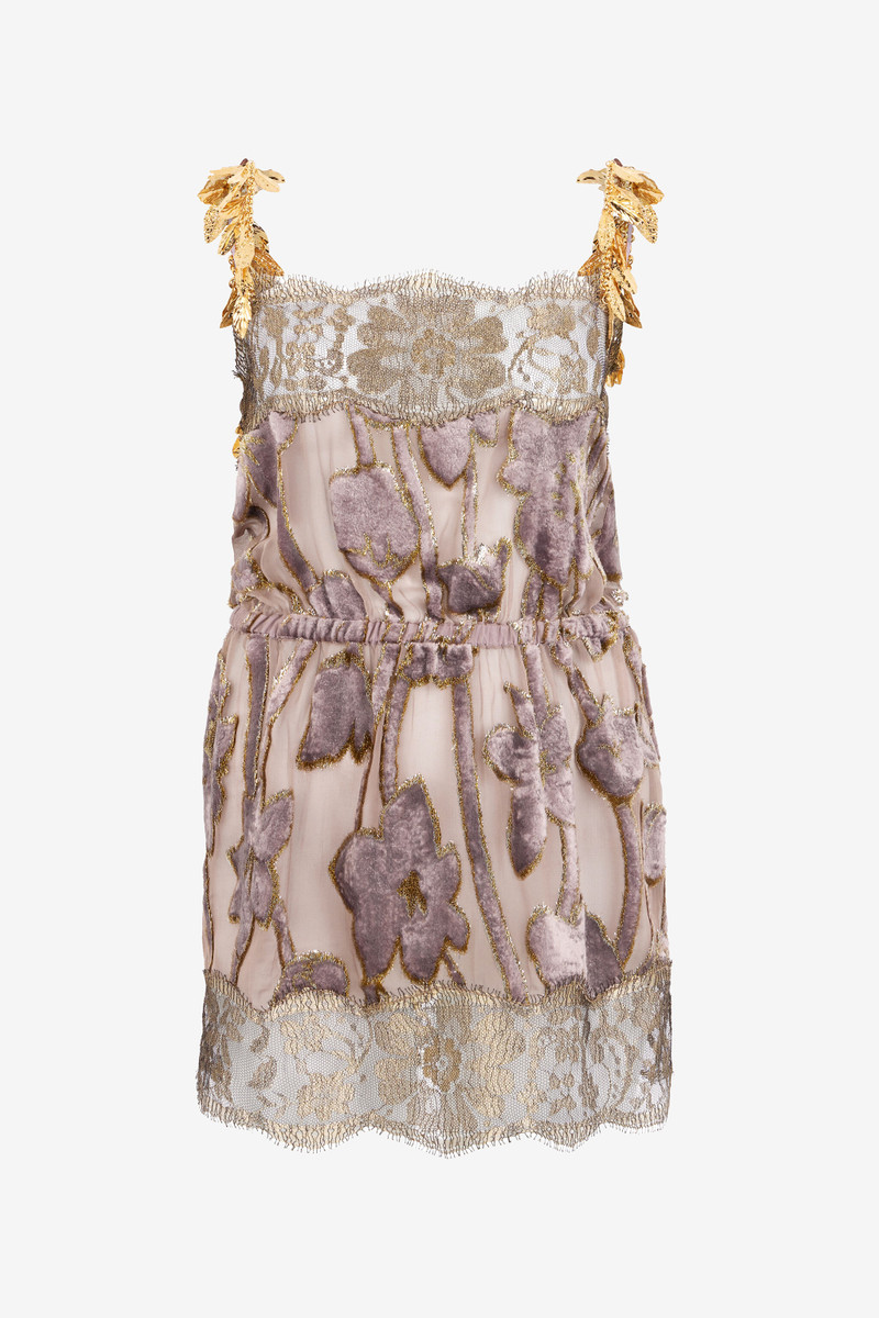Nude Mini Dress With Floral Pattern 1