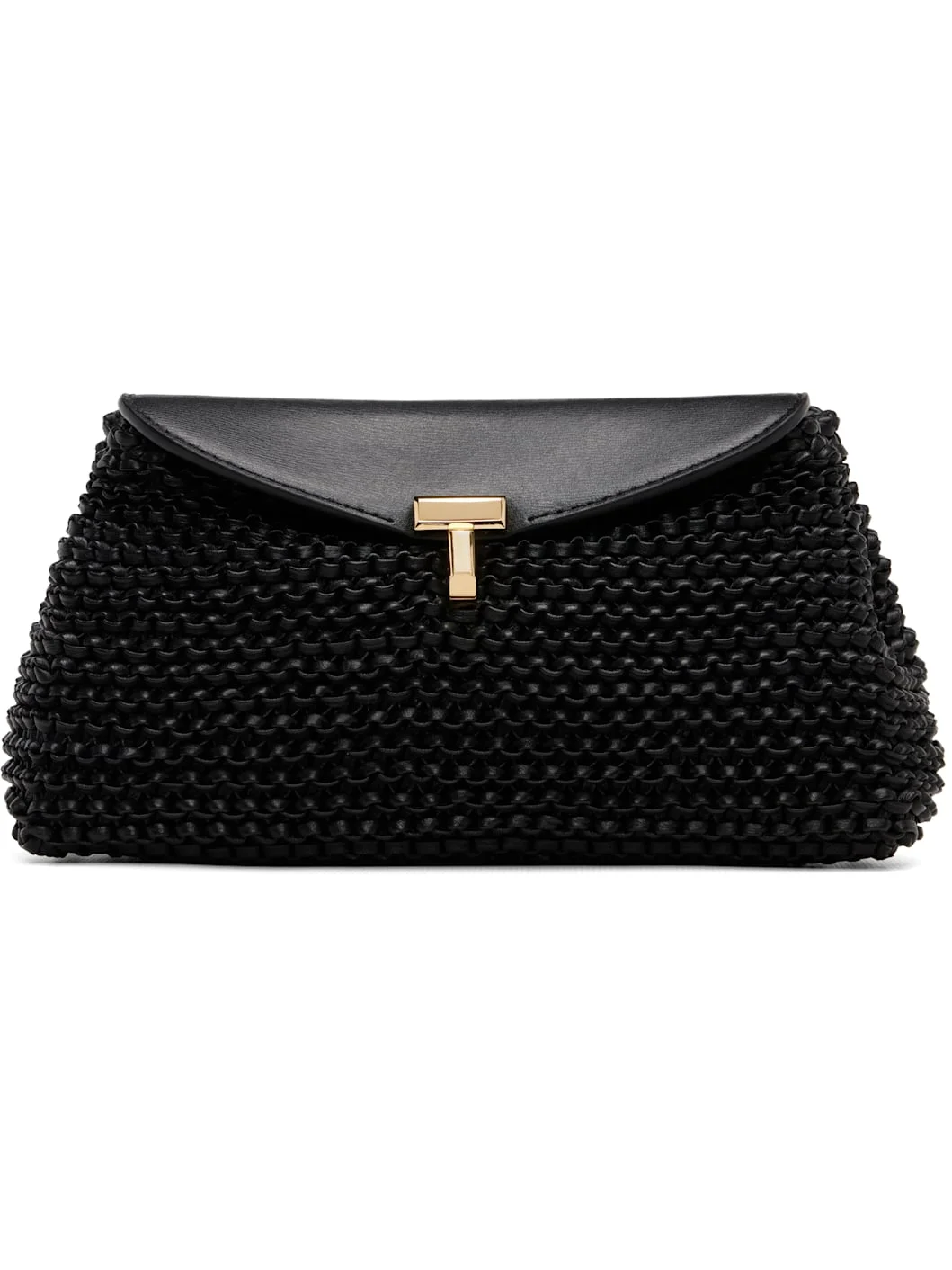 Black Mini T-Lock Woven-Leather Clutch - 1