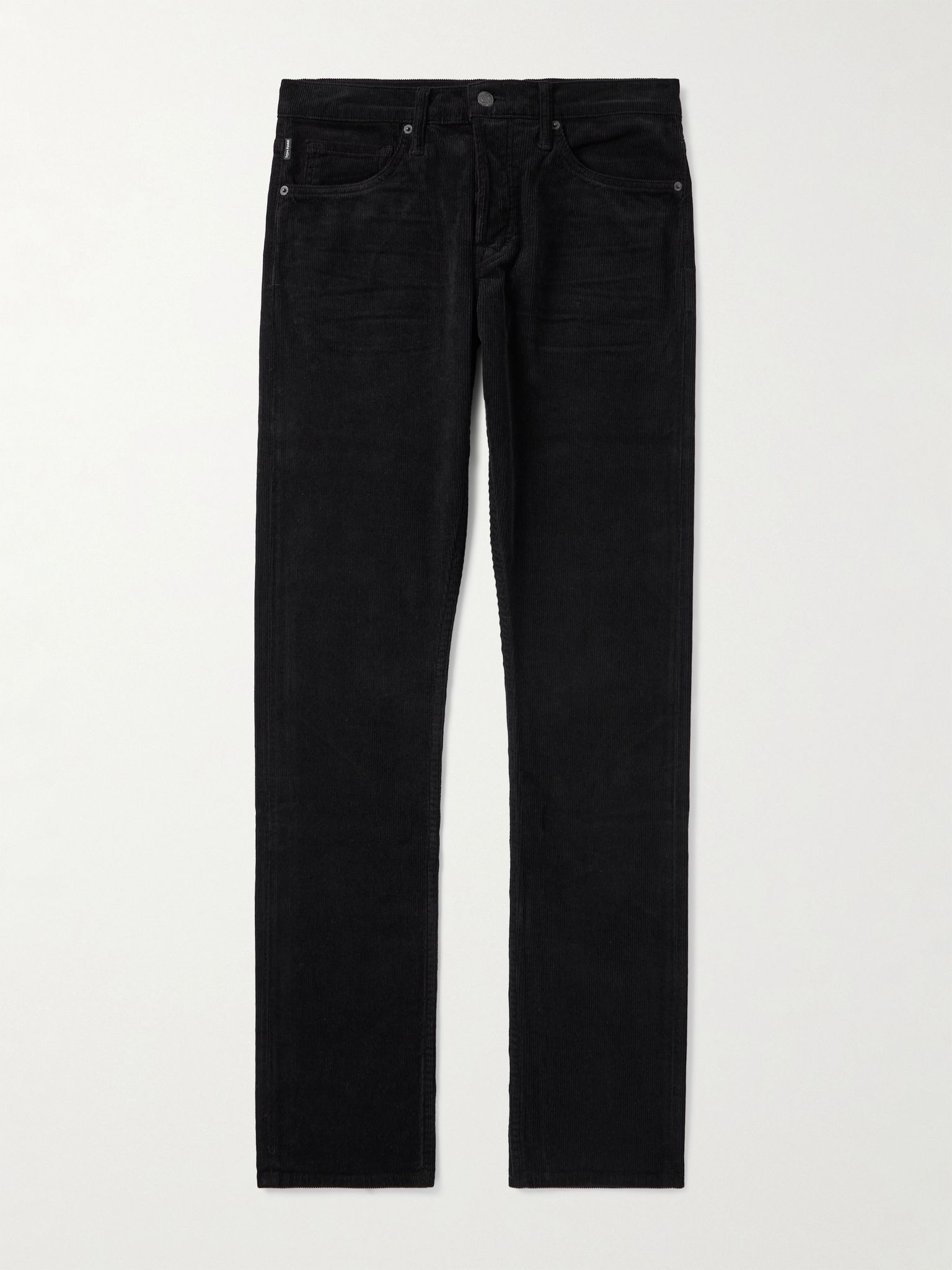 Slim-Fit Cotton-Blend Corduroy Trousers Black - 1