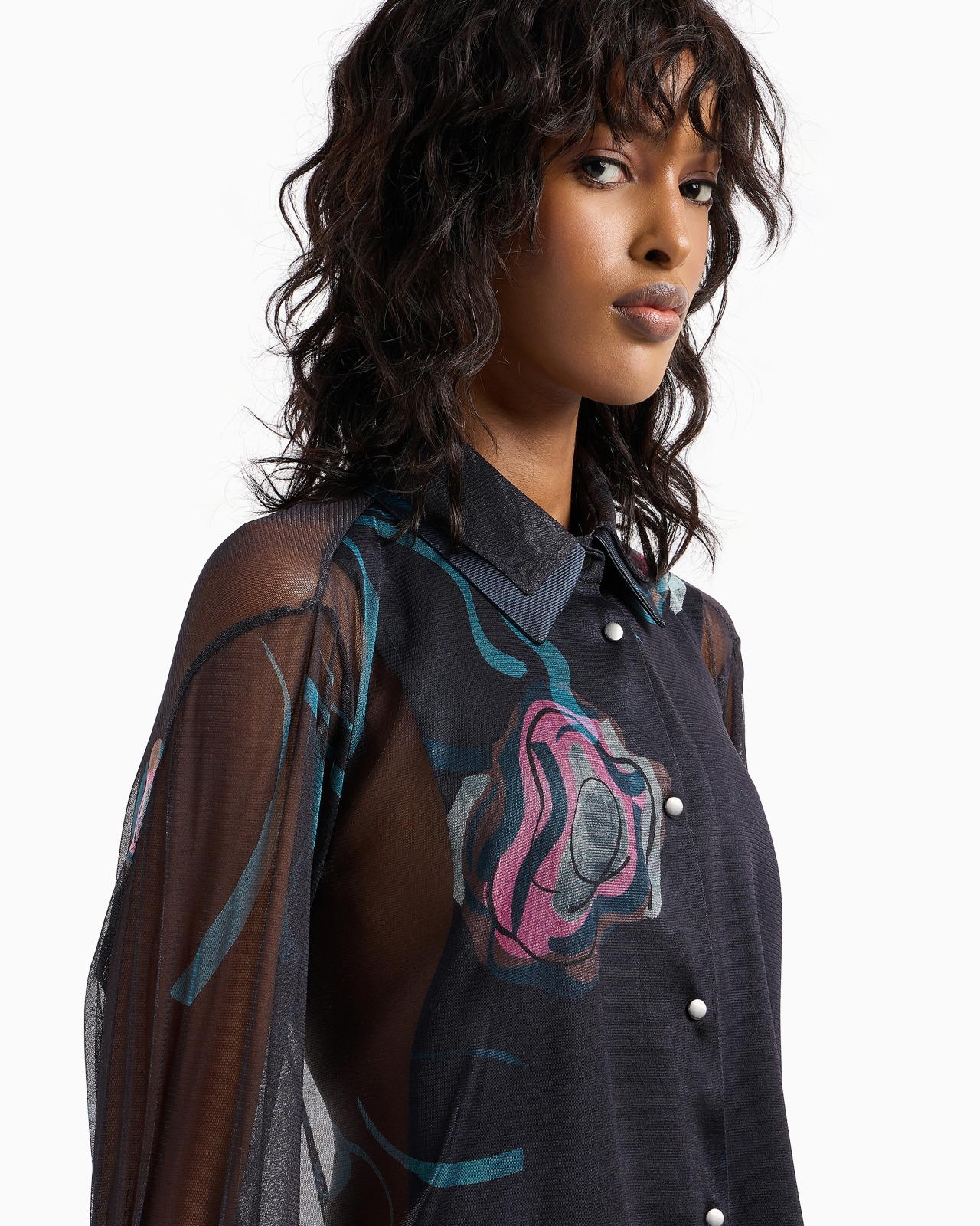 Printed silk shirt with plastron - 5