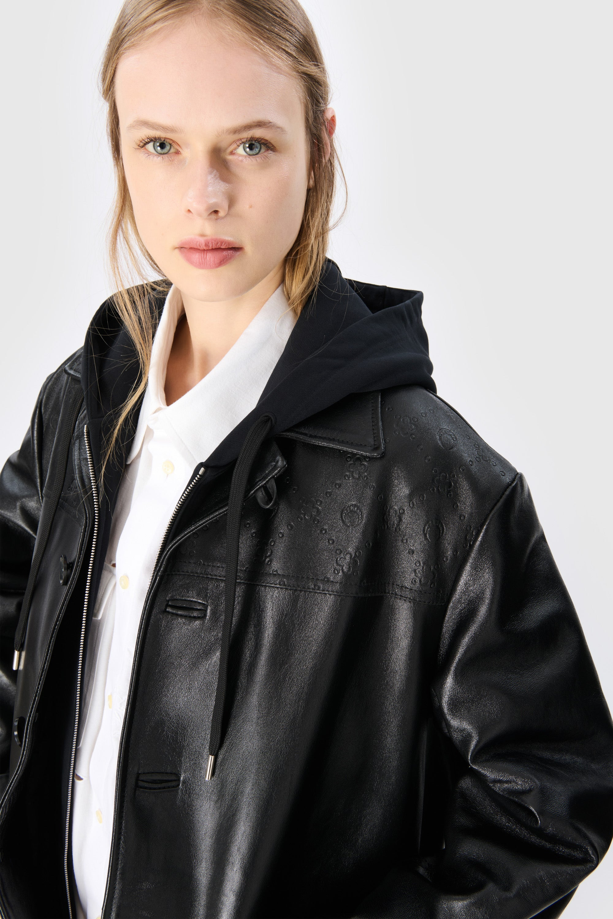 Moonogram Embossed Leather Boxy Jacket - 7