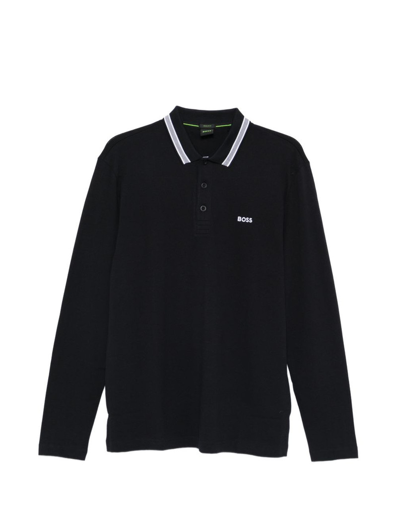 long-sleeve contrast-trim polo shirt 1