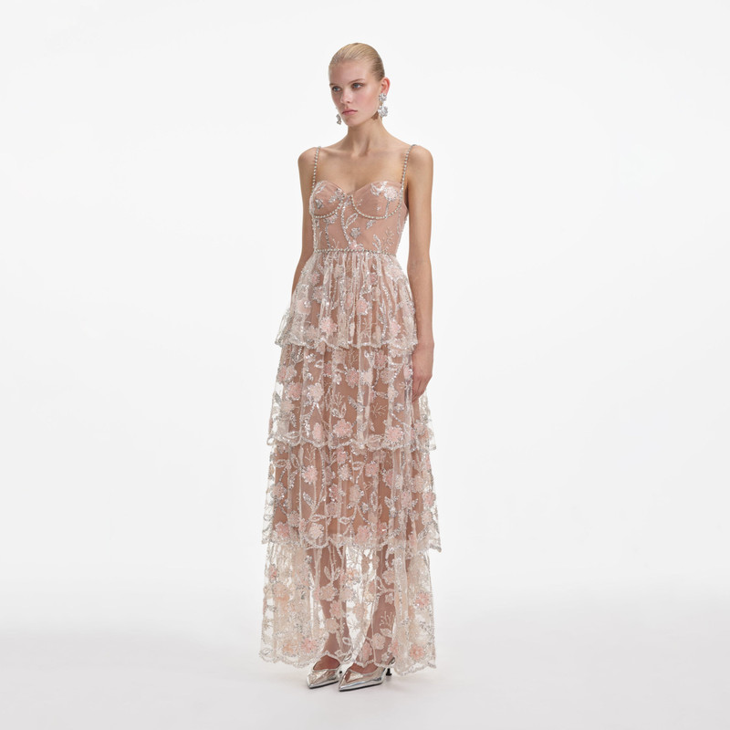 Flower Sequin Tier Maxi Dress 2
