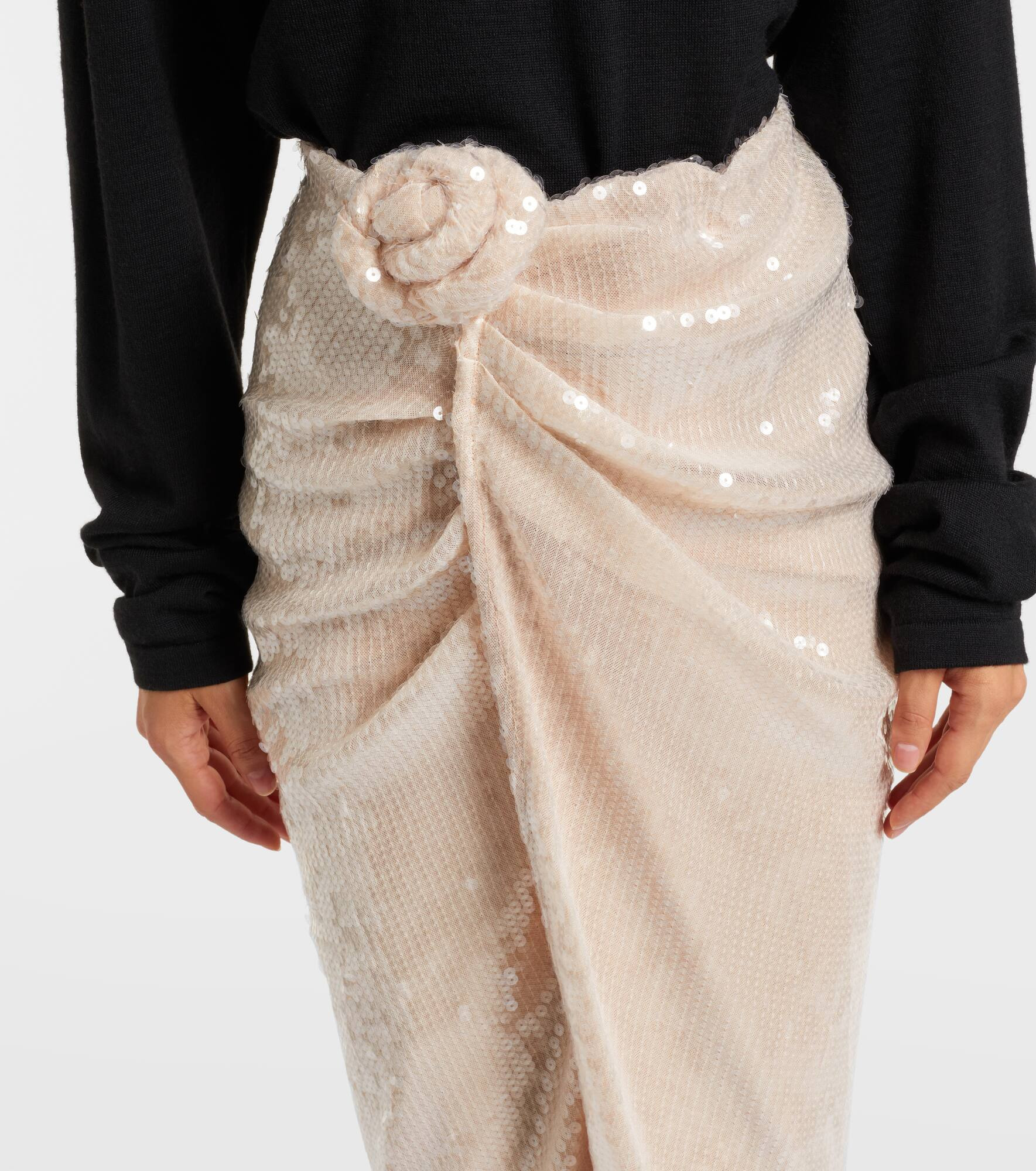 Rositana floral-appliqué sequined wrap skirt - 4