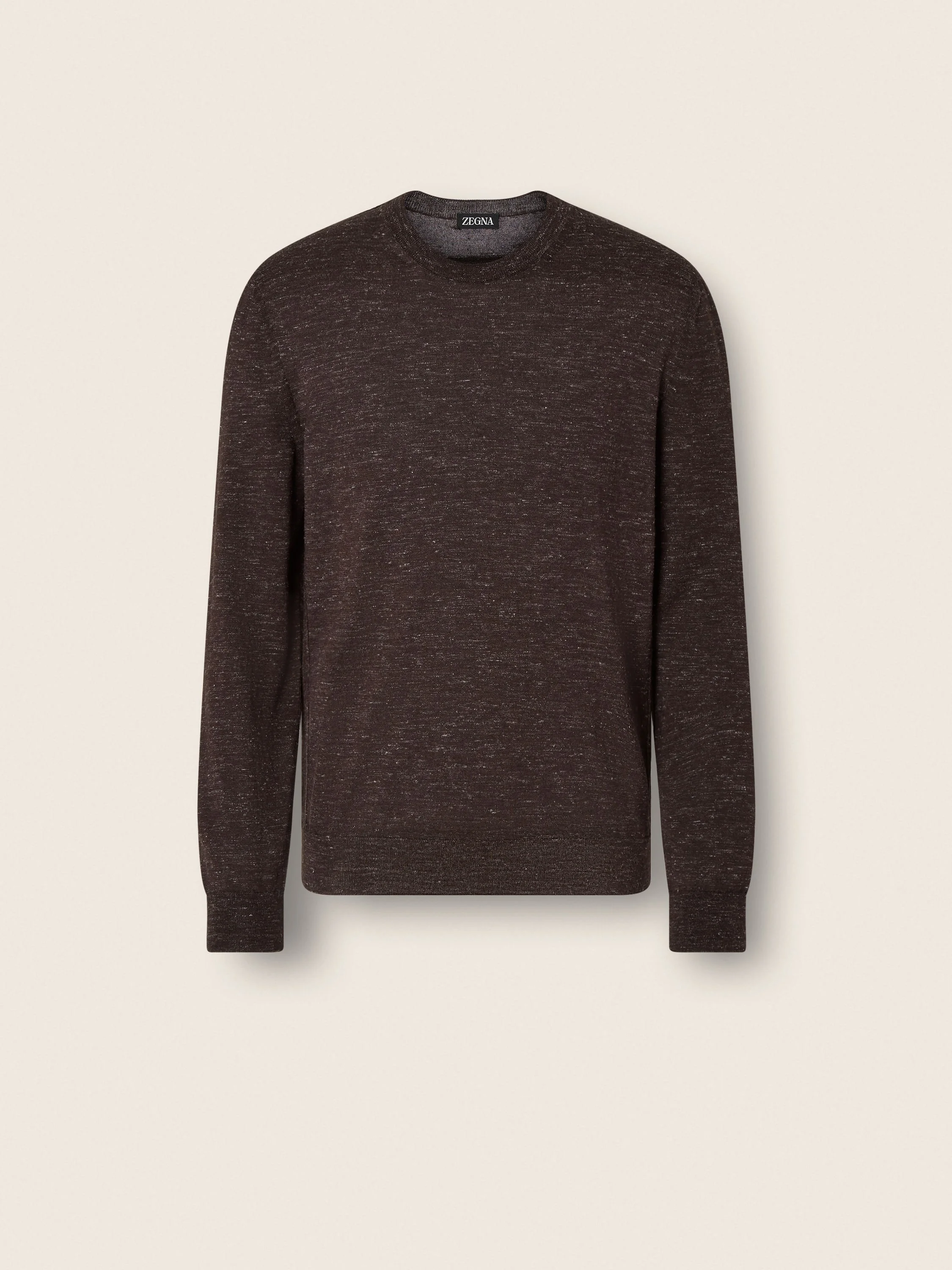 DARK BROWN MÉLANGE SILK CASHMERE AND LINEN CREWNECK - 1