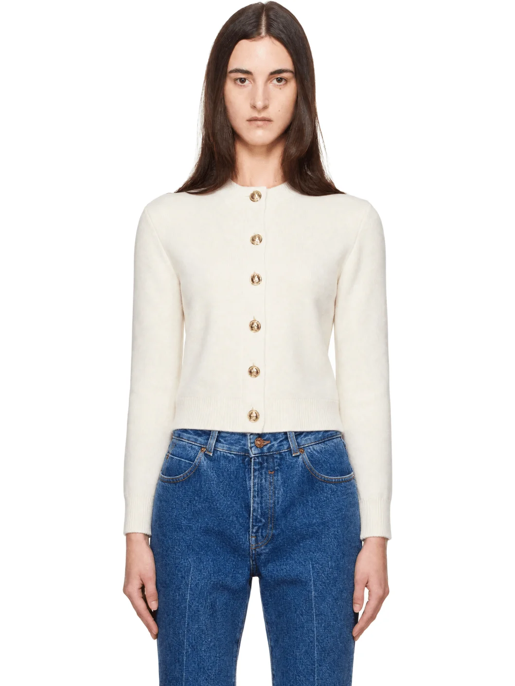 Off-White Buttoned Round Collar Cashmere Cardigan - 1