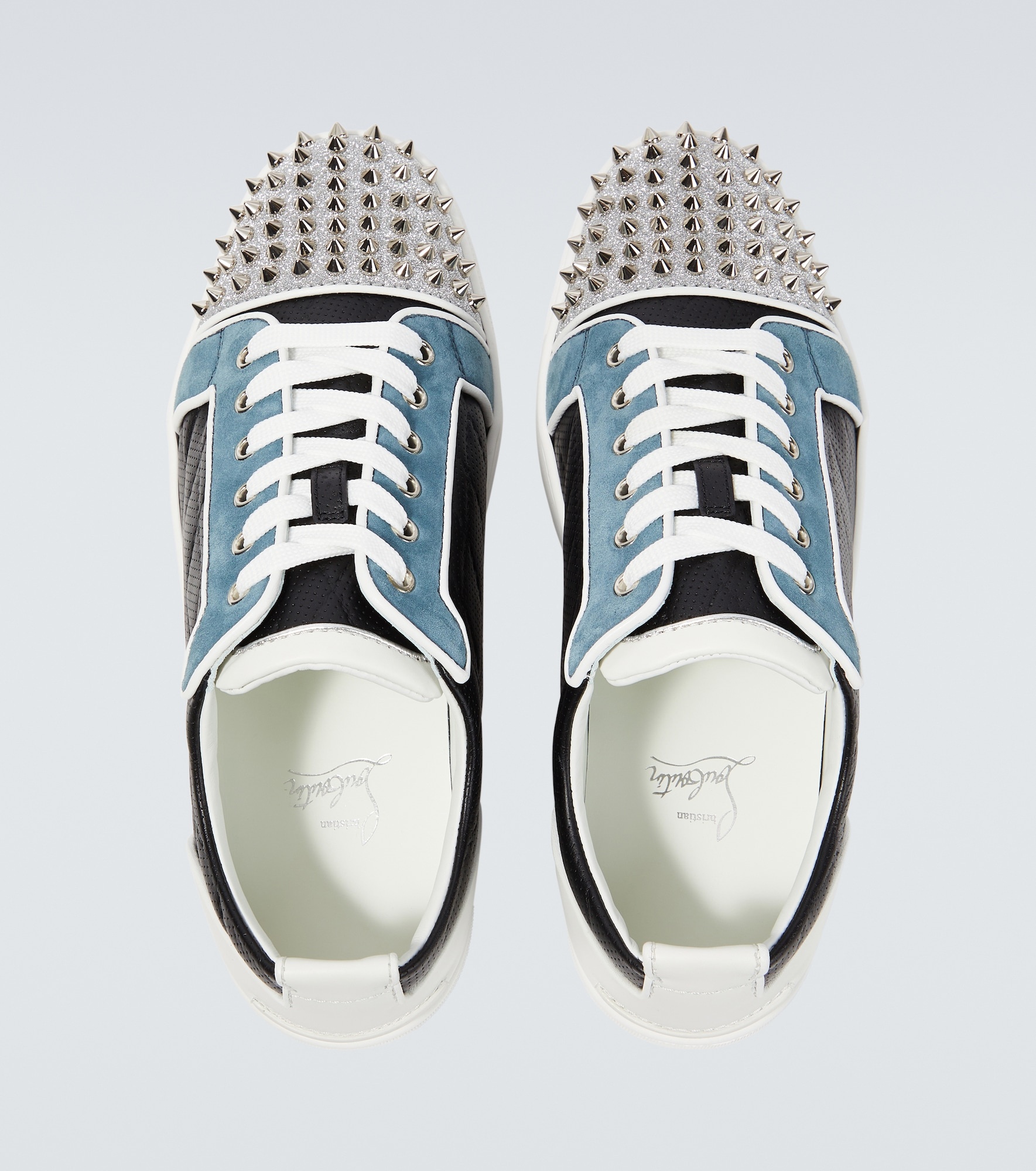 Christian Louboutin Louis Junior Spikes Rubber-Trimmed Mesh and Suede Sneakers - Men - White Suede Shoes - EU 40