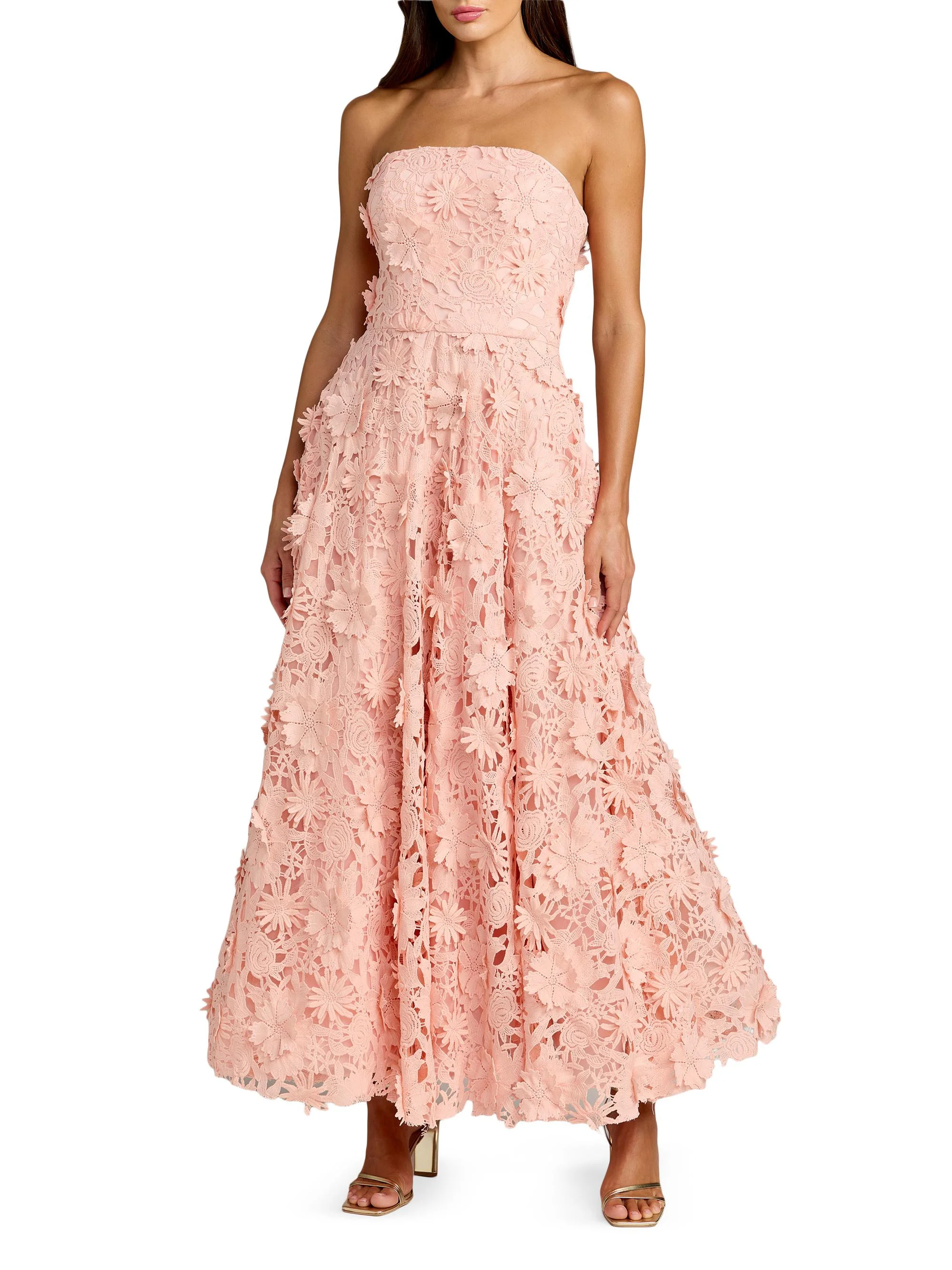 Women's Floral Lace Strapless A-Line Midi-Dress - Blush - 1