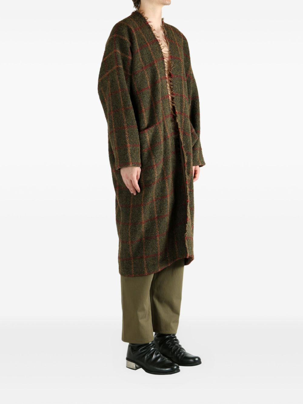 frayed check single-breasted coat - 3