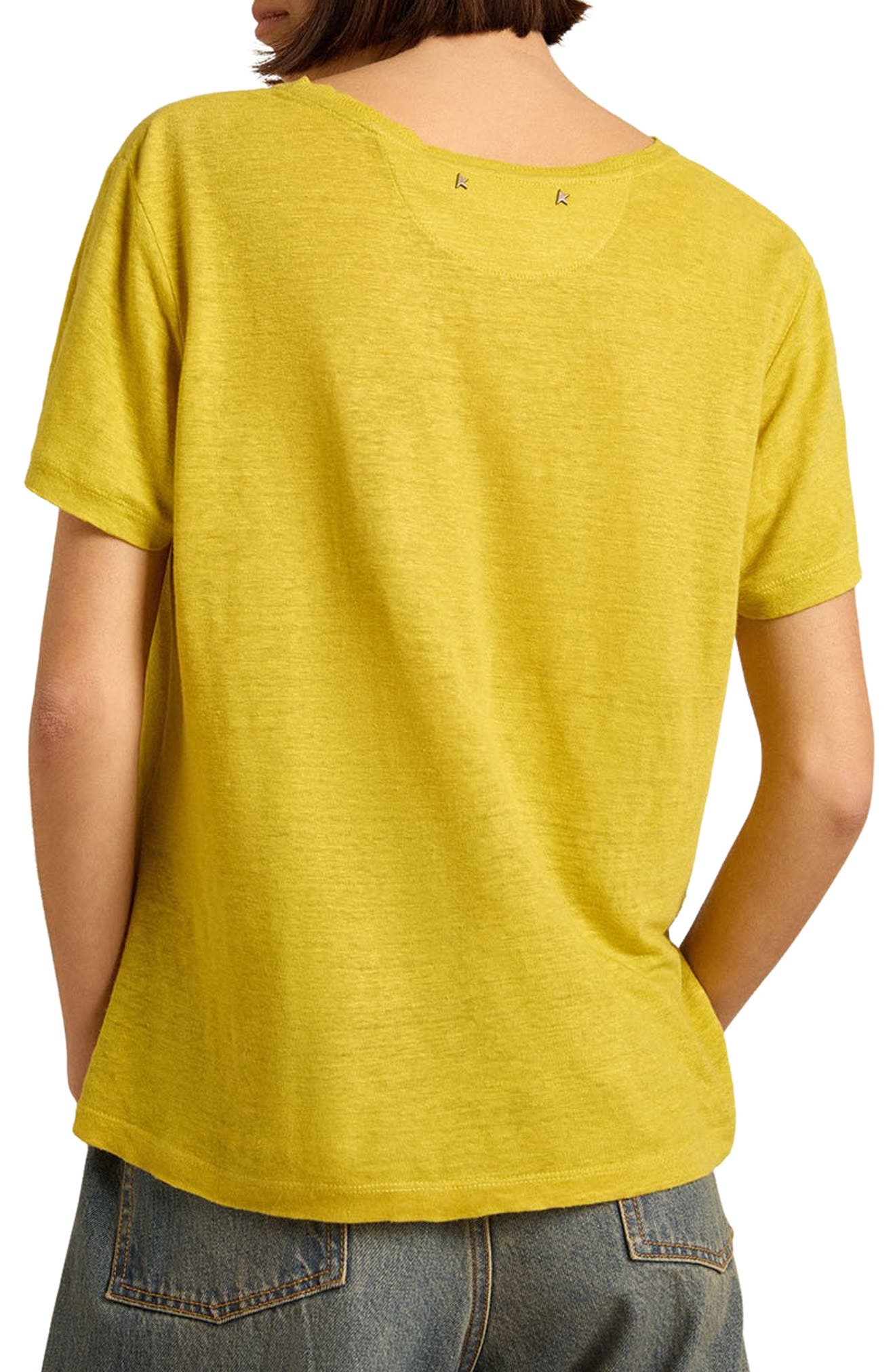 Golden Goose The Golden Run Linen T-Shirt in Maize/Windsor Wine at Nordstrom - 2