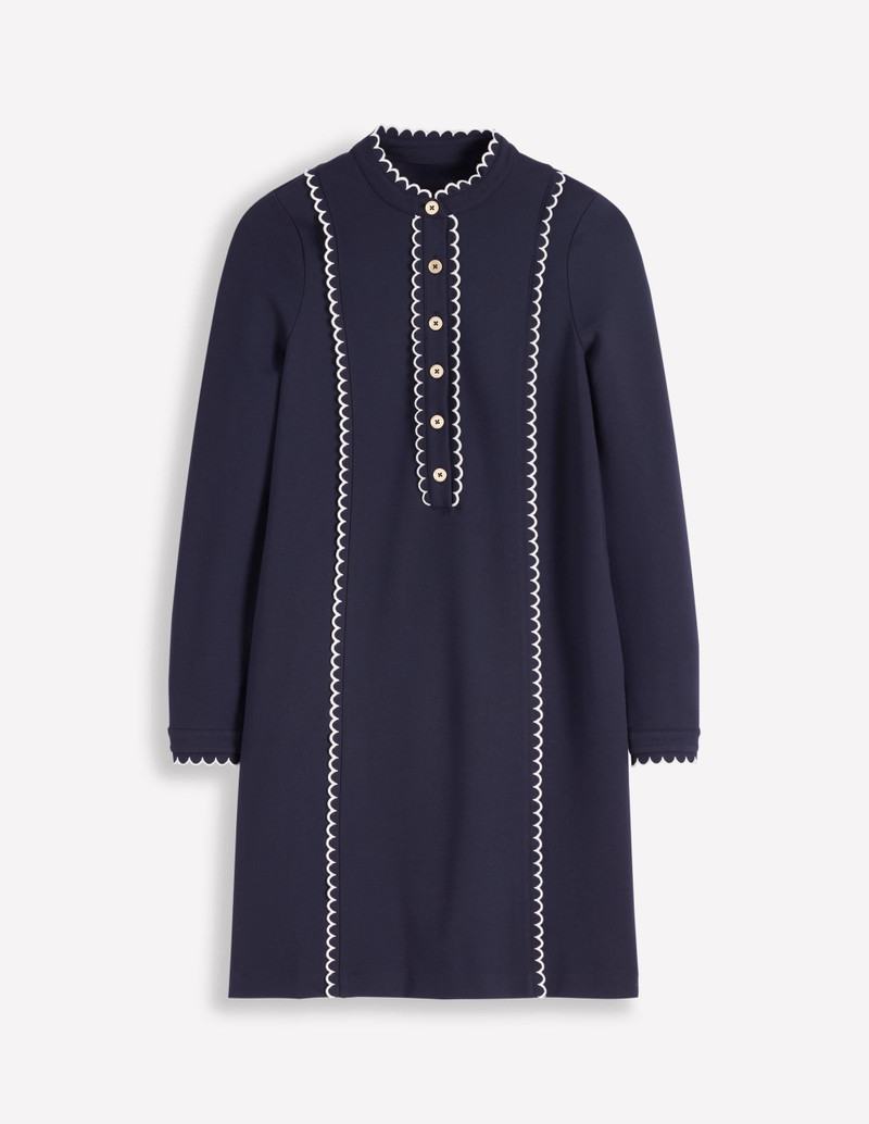 Scallop Detail Jersey Dress-Navy 1