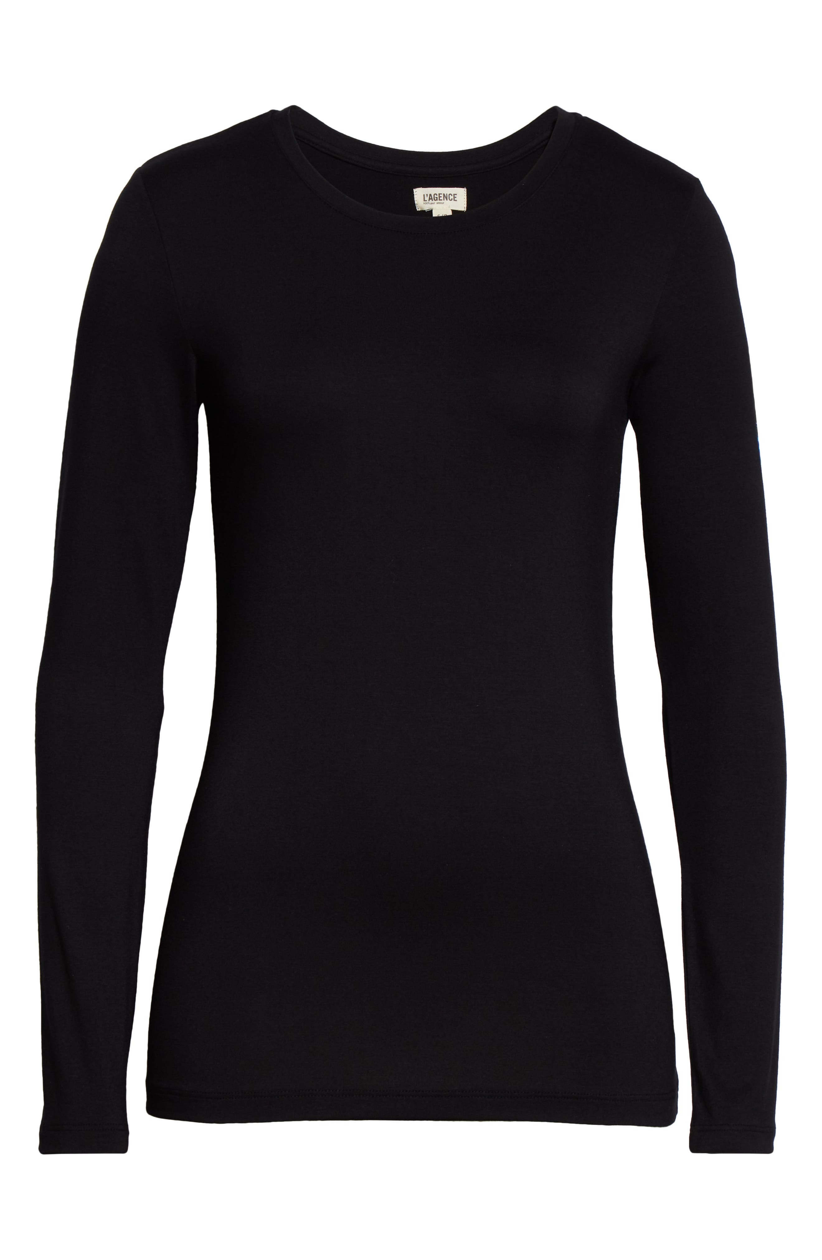L'AGENCE Tess Long Sleeve Stretch Jersey Top in Black at Nordstrom - 5