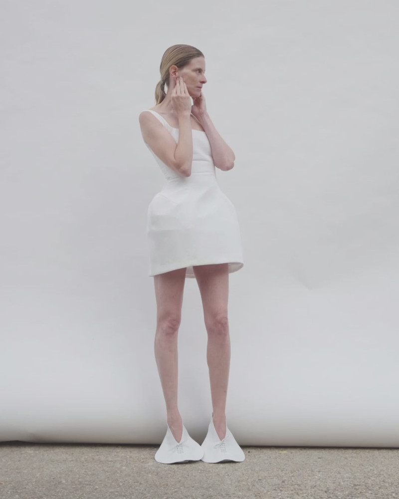 A.W.A.K.E. MODE OPENED NECKLINE SCULPTED SWAN DRESS WHITE outlook