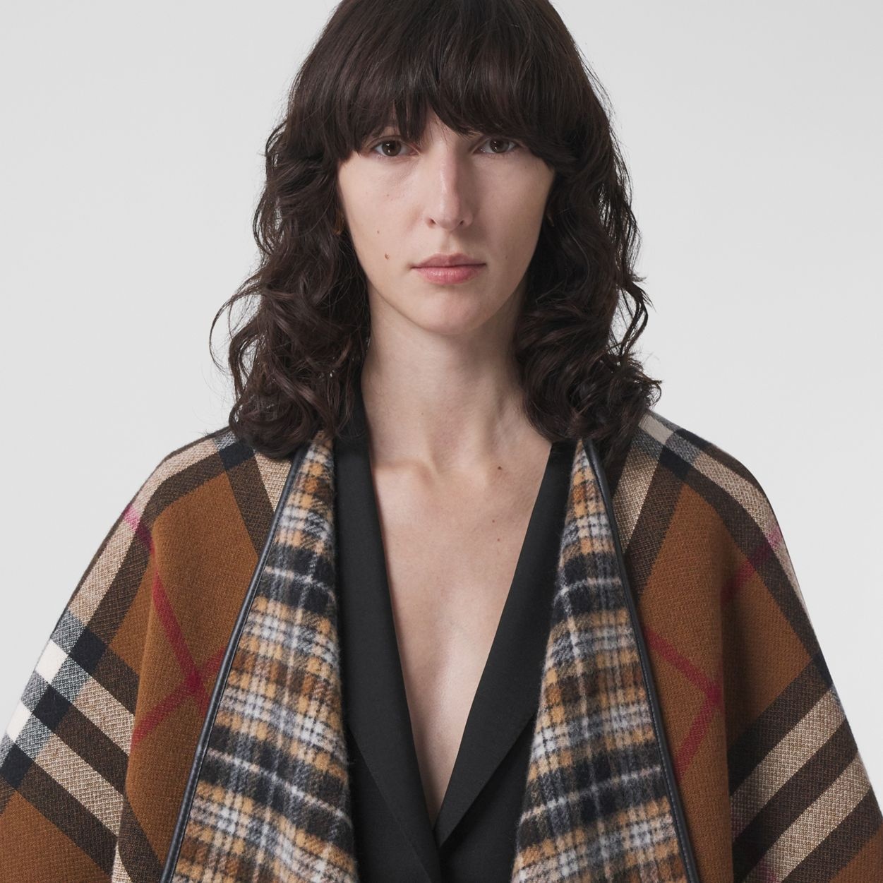 Reversible Check Wool Cape - 3