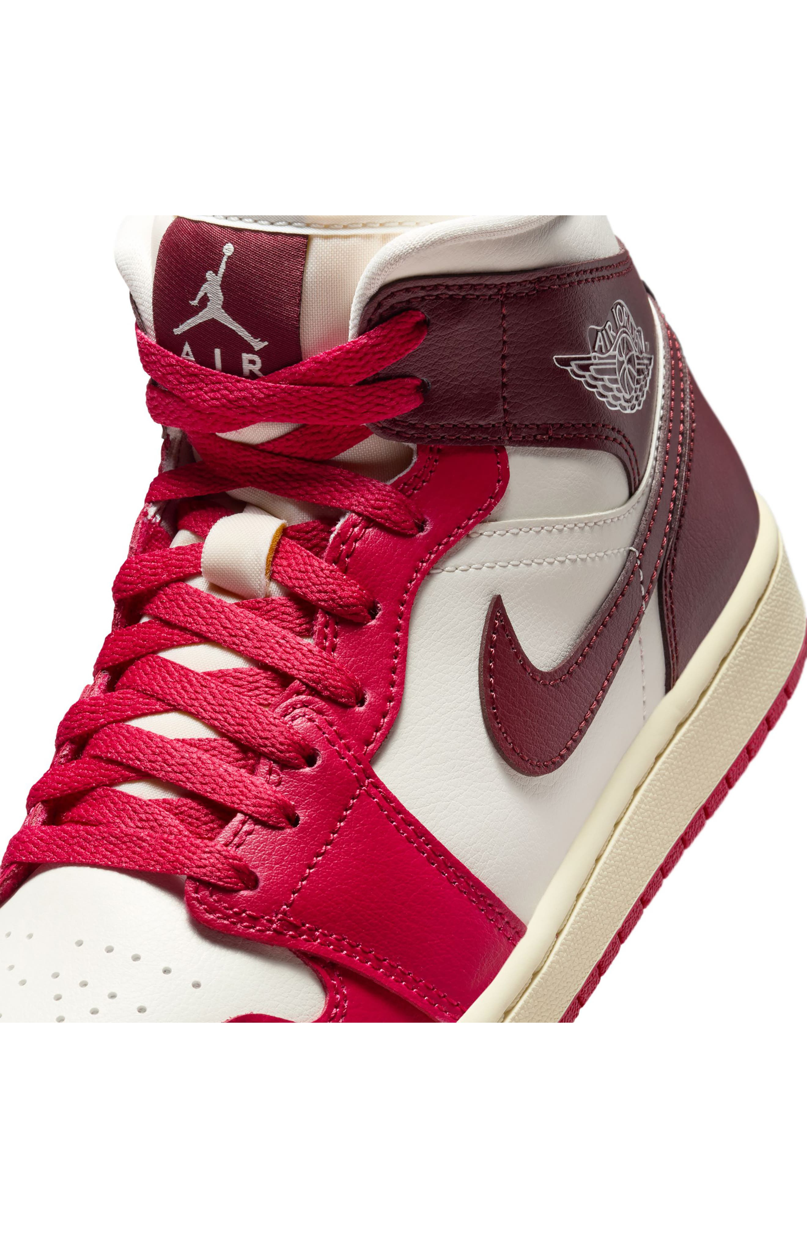 Air Jordan 1 Mid Sneaker in Sail/Dark Team Red/Hibiscus at Nordstrom - 7