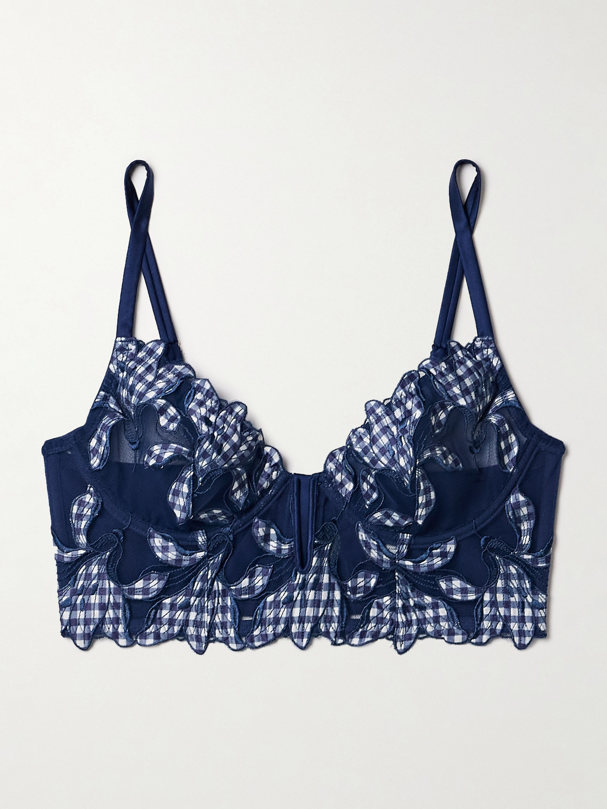 Lily Embroidered Silk-blend Satin Tulle Underwired Soft-cup Bra - 1