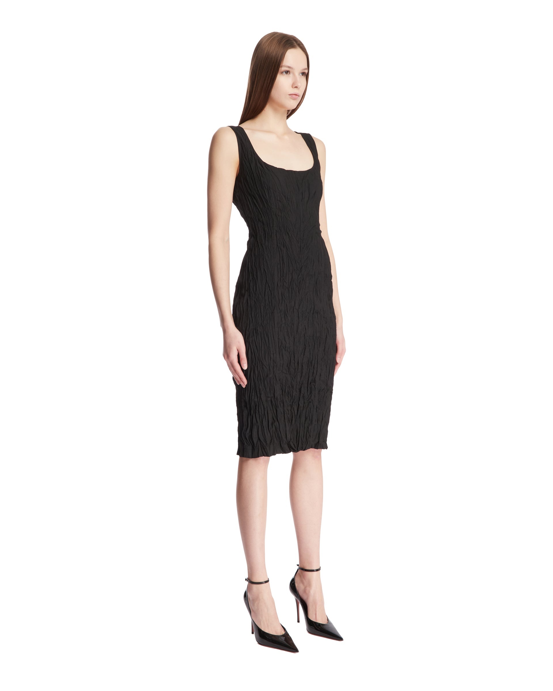 Black Crinkled Midi Dress - 4