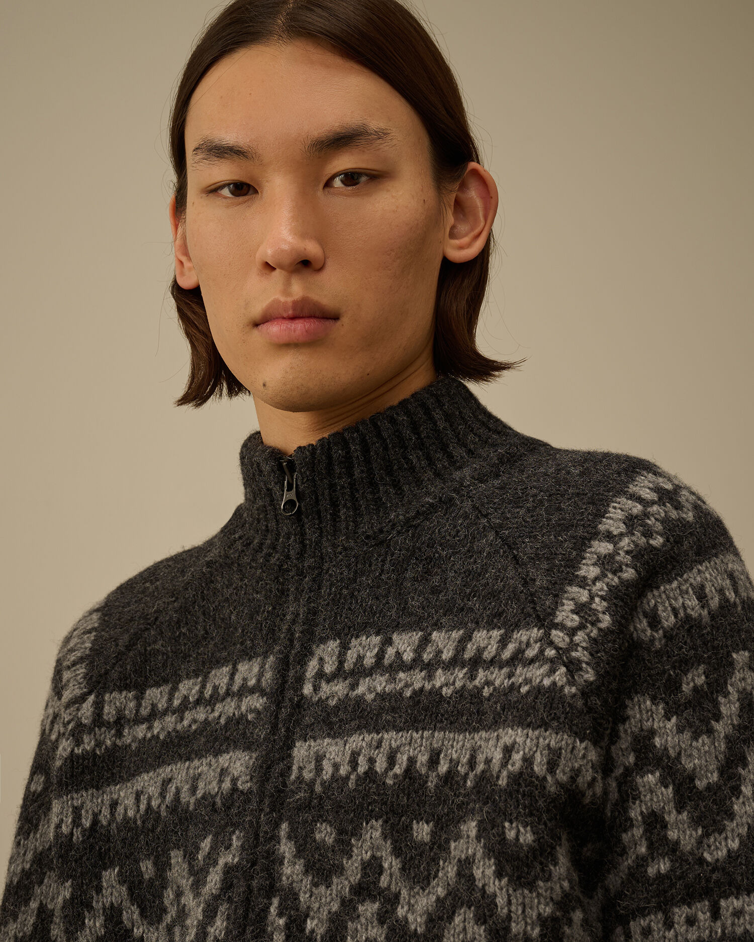 Jacquard Wool Logo Full Zip Cardigan - 5