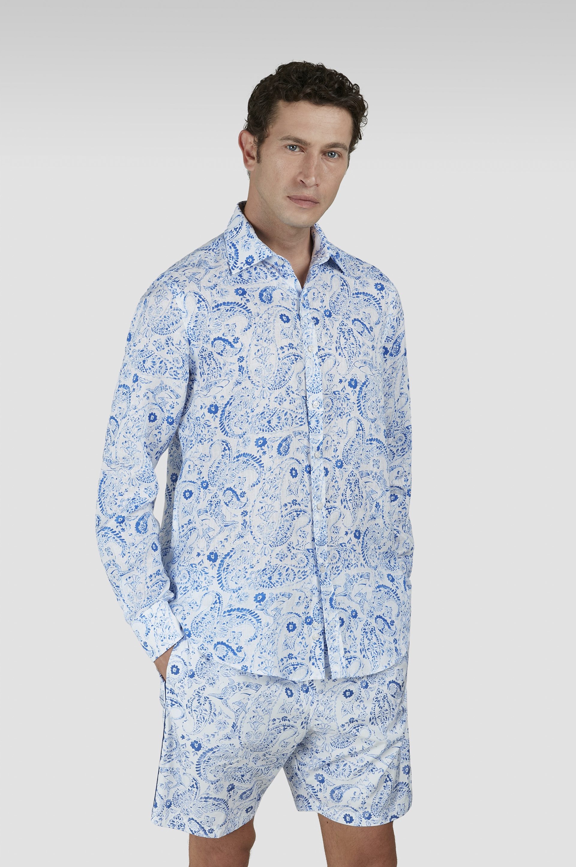 LINEN SHIRT WITH PAISLEY PRINT - 6