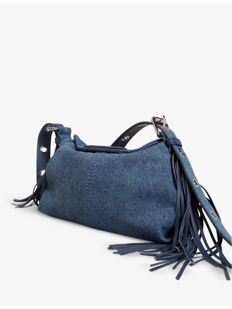 maje Logo-Embossed Fringed-Trim Denim Cross-Body Bag outlook