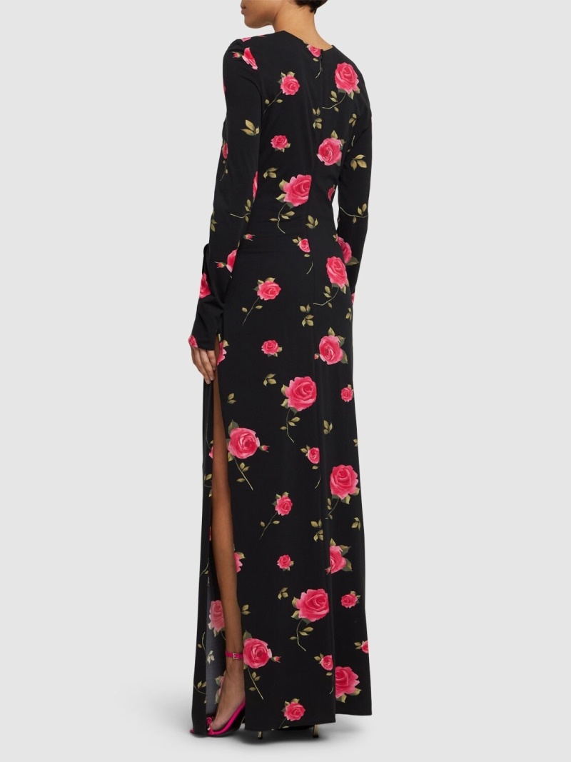 Rose printed draped jersey long dress - 3