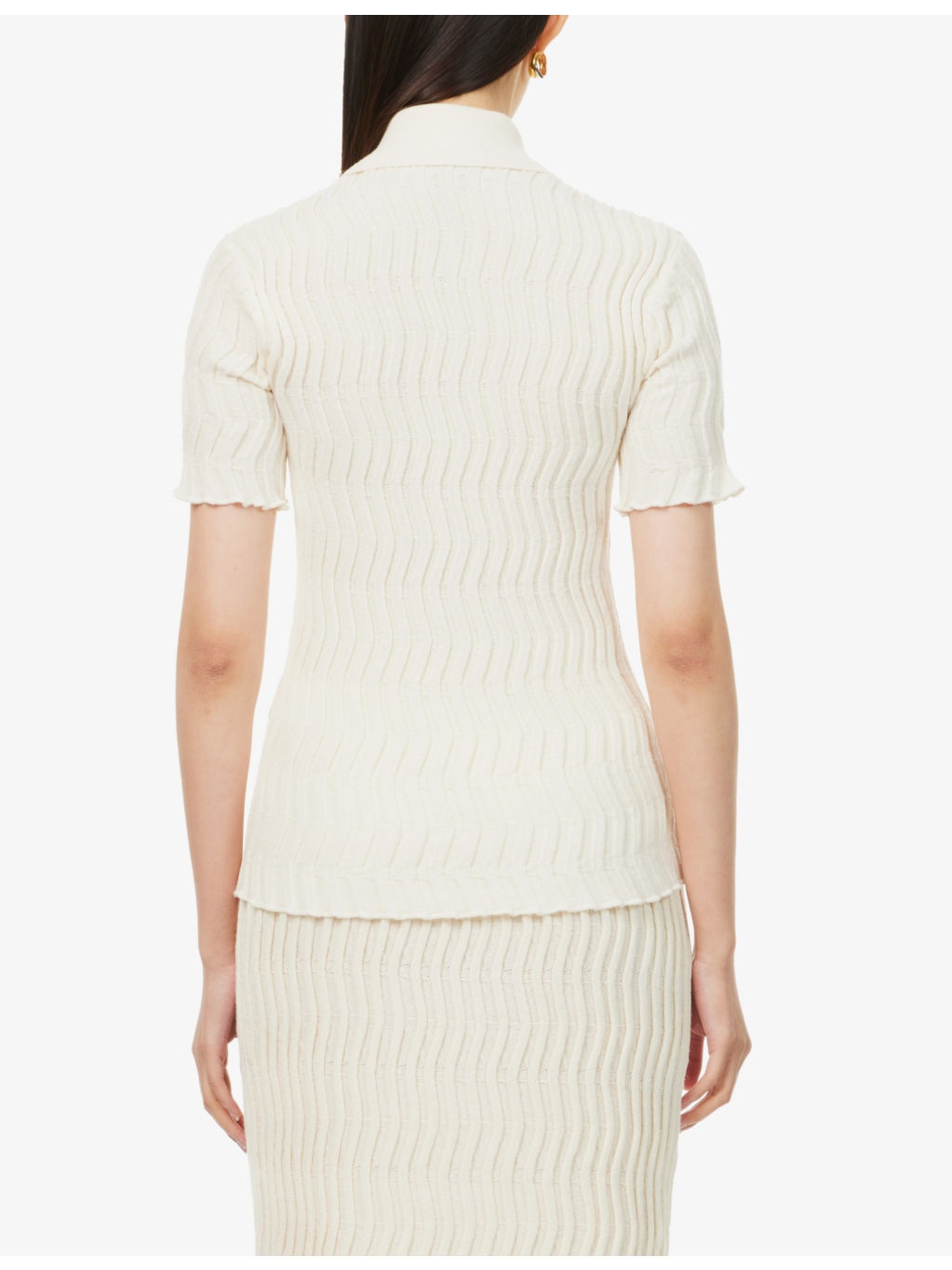 Embossed short-sleeves wool polo shirt - 4