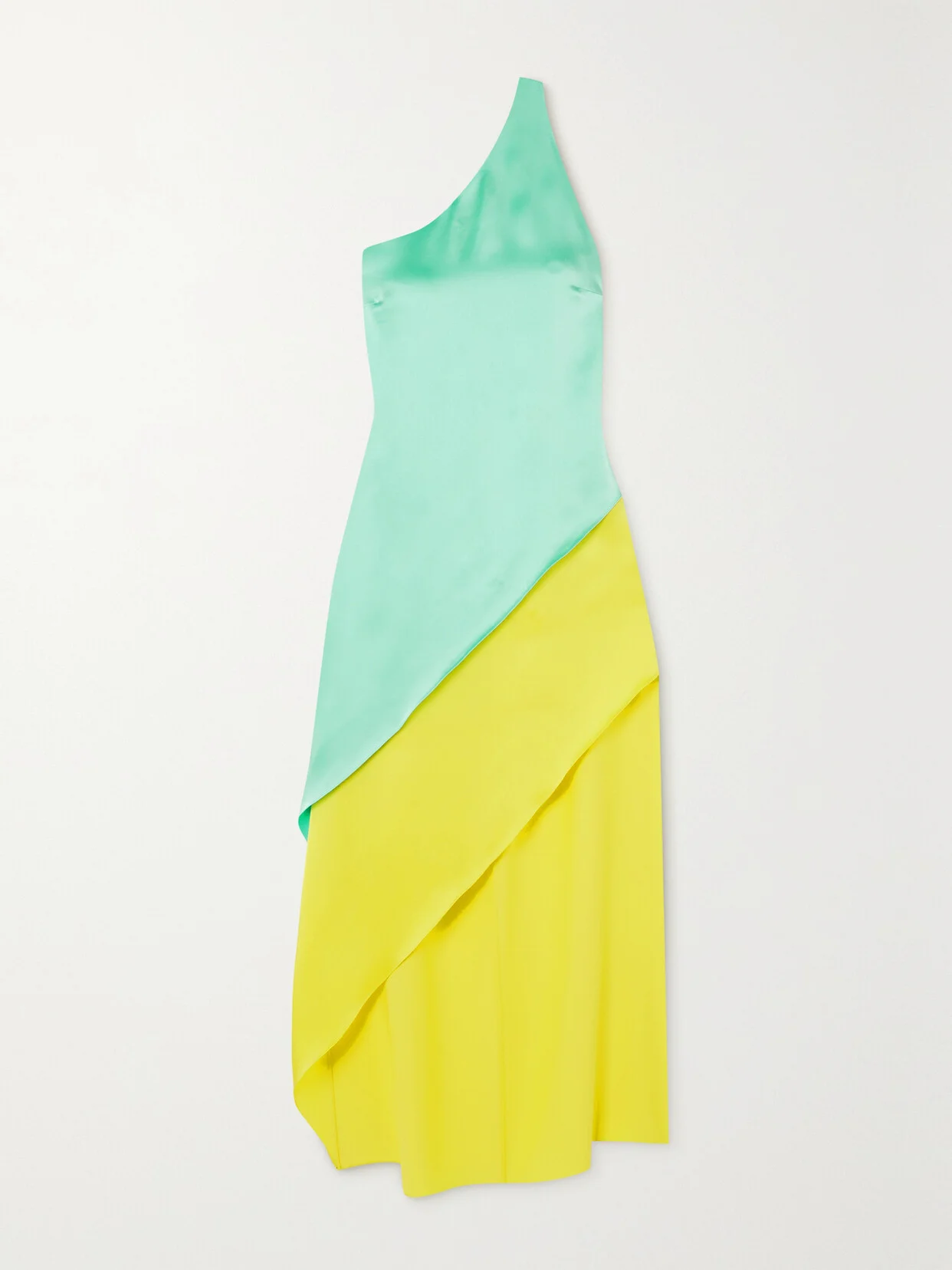 Razor One-shoulder Two-tone Satin Midi Dress - 1