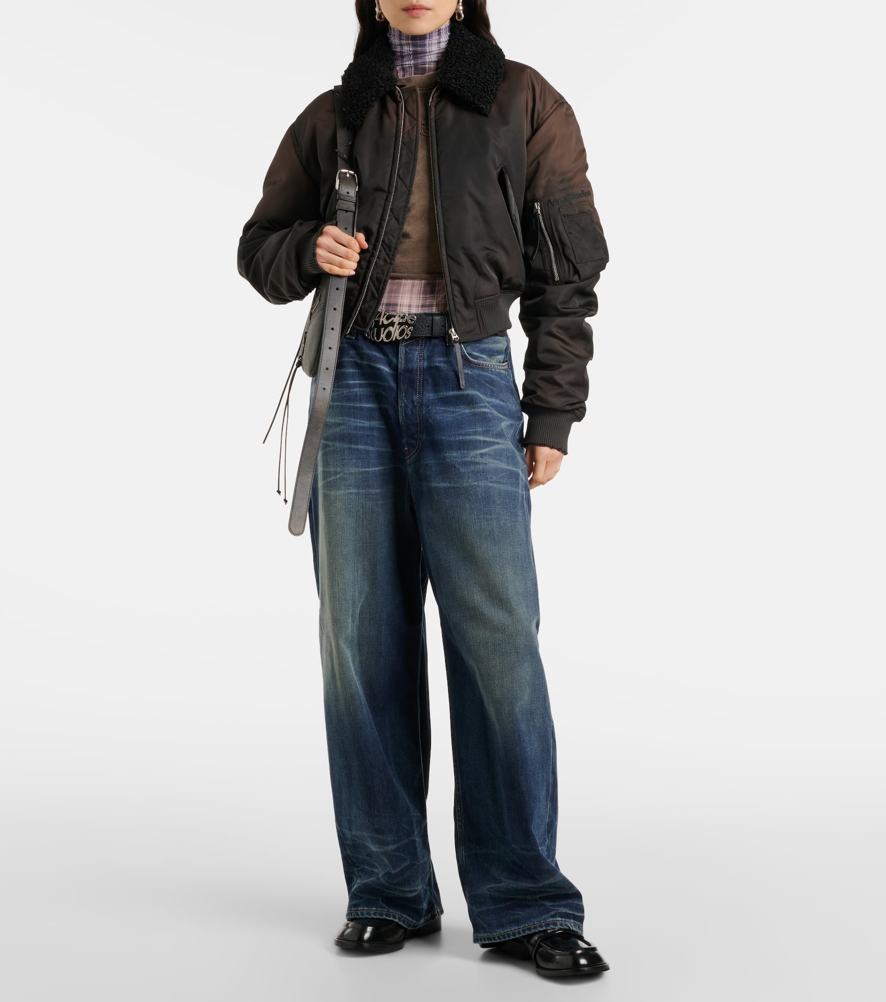 Cropped faux fur-trimmed bomber jacket - 2